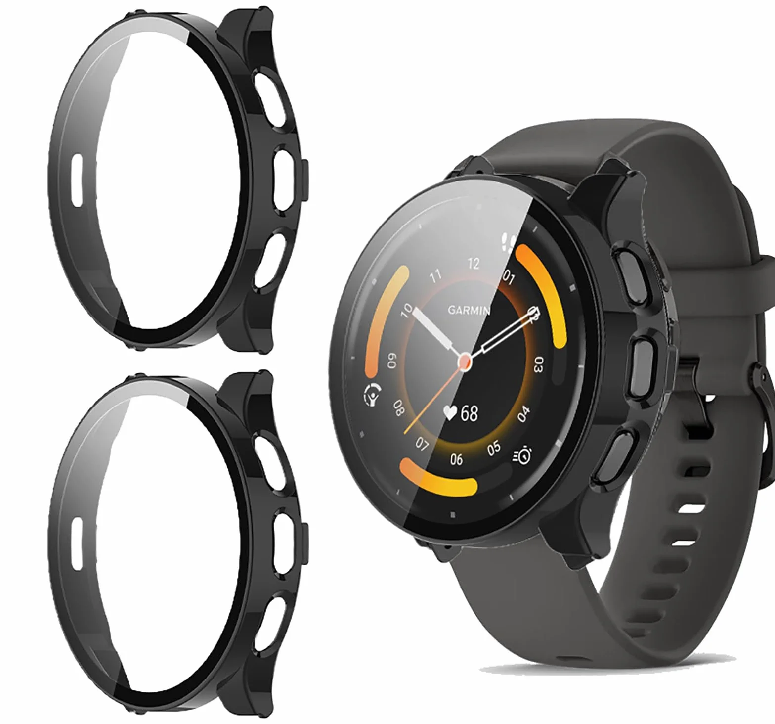 GIOPUEY 2-pak etui kompatybilne z Garmin Venu 3 45 mm, szklana folia ochronna + twarda plastikowa ramka, osłona Garmin Venu 3 45 mm - czarne + czarne