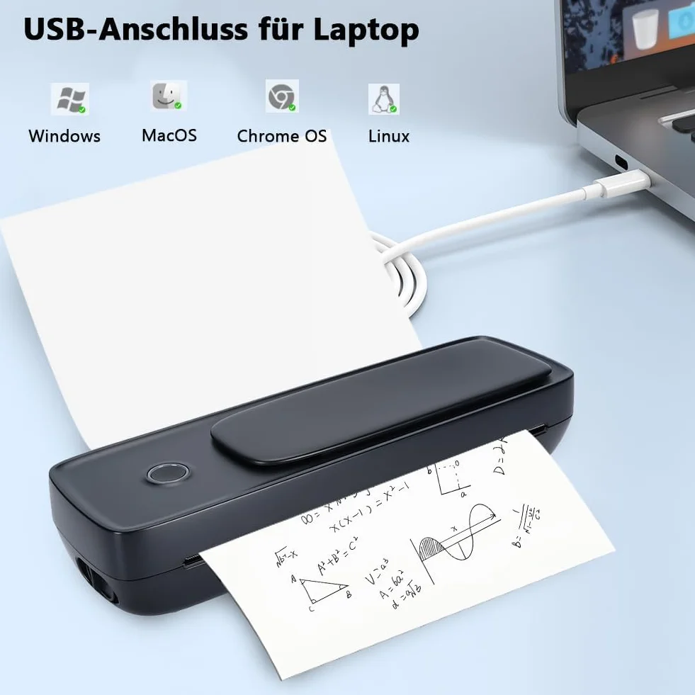 Drukarka Mobilna, Drukarka Termiczna A4 Bluetooth Mini Drukarka Bezprzewodowa dla Podróży do Biura w Domu (Ejoyouszmo0sqakti-12)