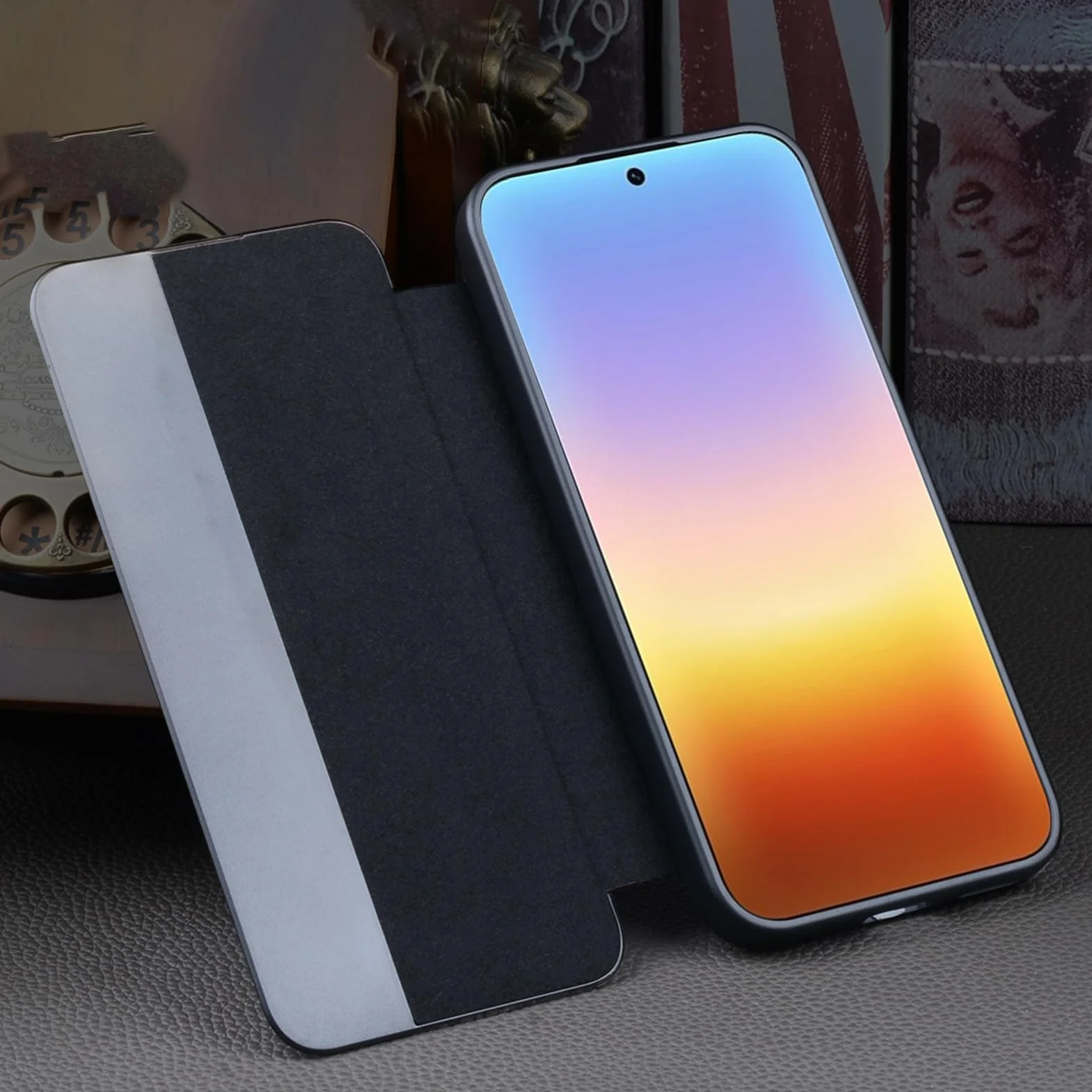 Stylowe etui do Huawei Pura 90 Pro Max/90 Pro, prawdziwa skóra, widoczne, etui z klapką, ochrona aparatu, magnetyczne zapięcie, brązowe, 90 Pro Max