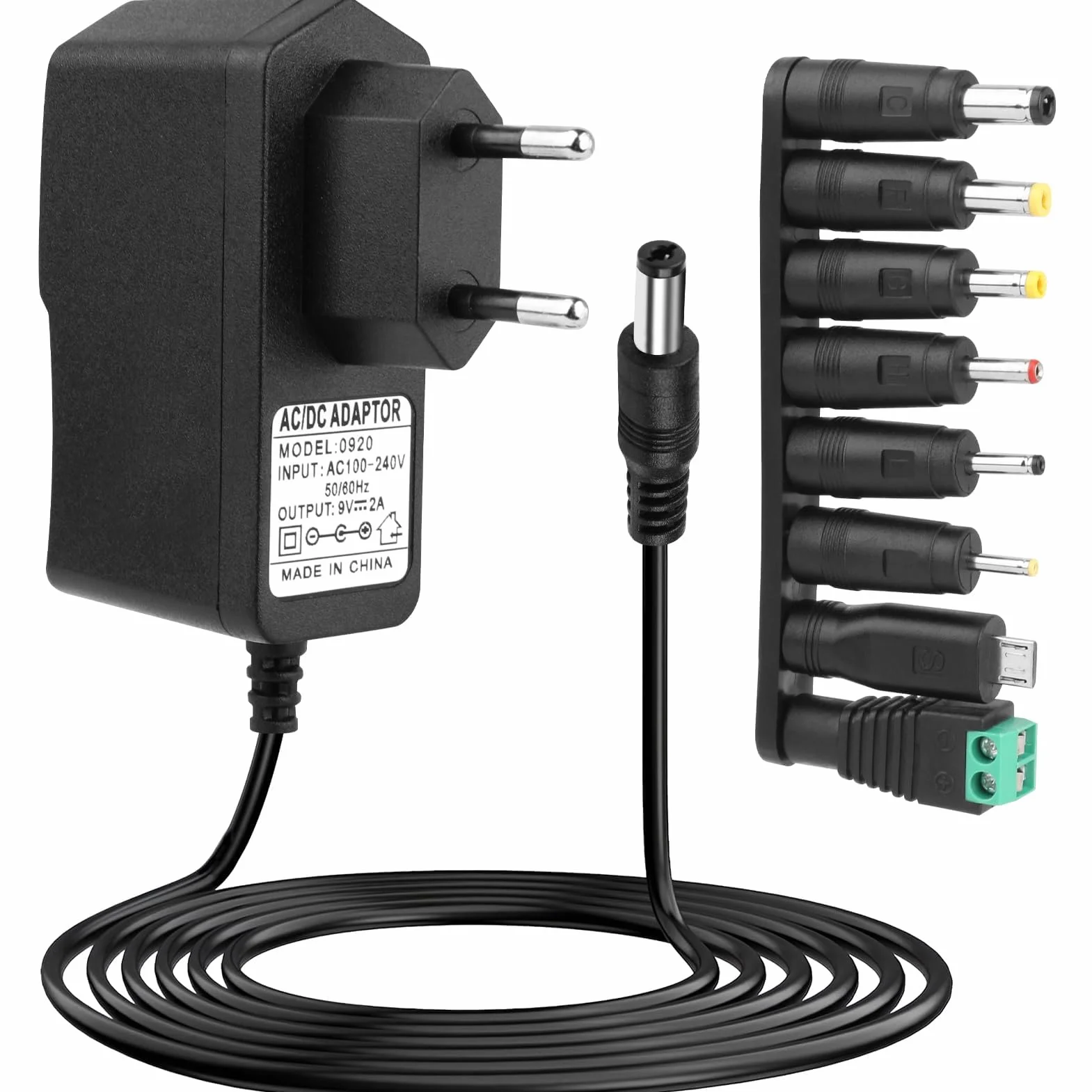 9 V 2 A zasilacz AC adapter z 8 wtyczkami DC 5,5 x 2,1 mm ładowarka do falownika 500 mA do 2000 mA zasilacz sieciowy do routera taśmy LED CCTV WLAN Hub FritzBox urządzenia adapter zasilacza konwerter