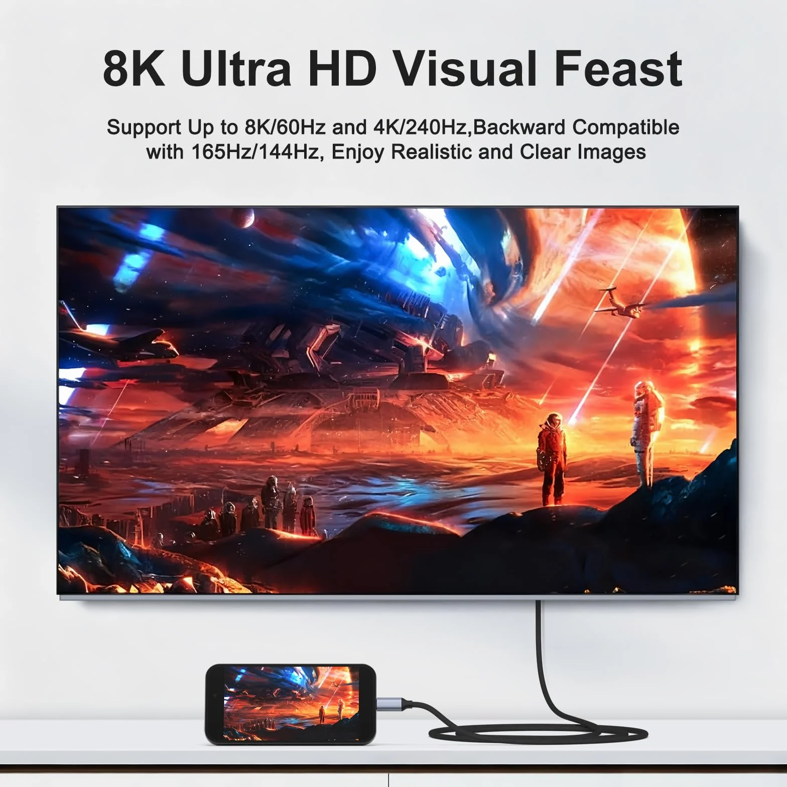 Mugust Kabel USB C na DisplayPort 1.4, 8K, 60 Hz, 30 Hz, 4K, 240 Hz, 144 Hz, HDR, VRR, Thunderbolt 4, 3, DP1.4, kabel kompatybilny z iPhone 17 MacBook Pro Air M2 Mac mini M4 iPad Pro Air 5 Surface Pro