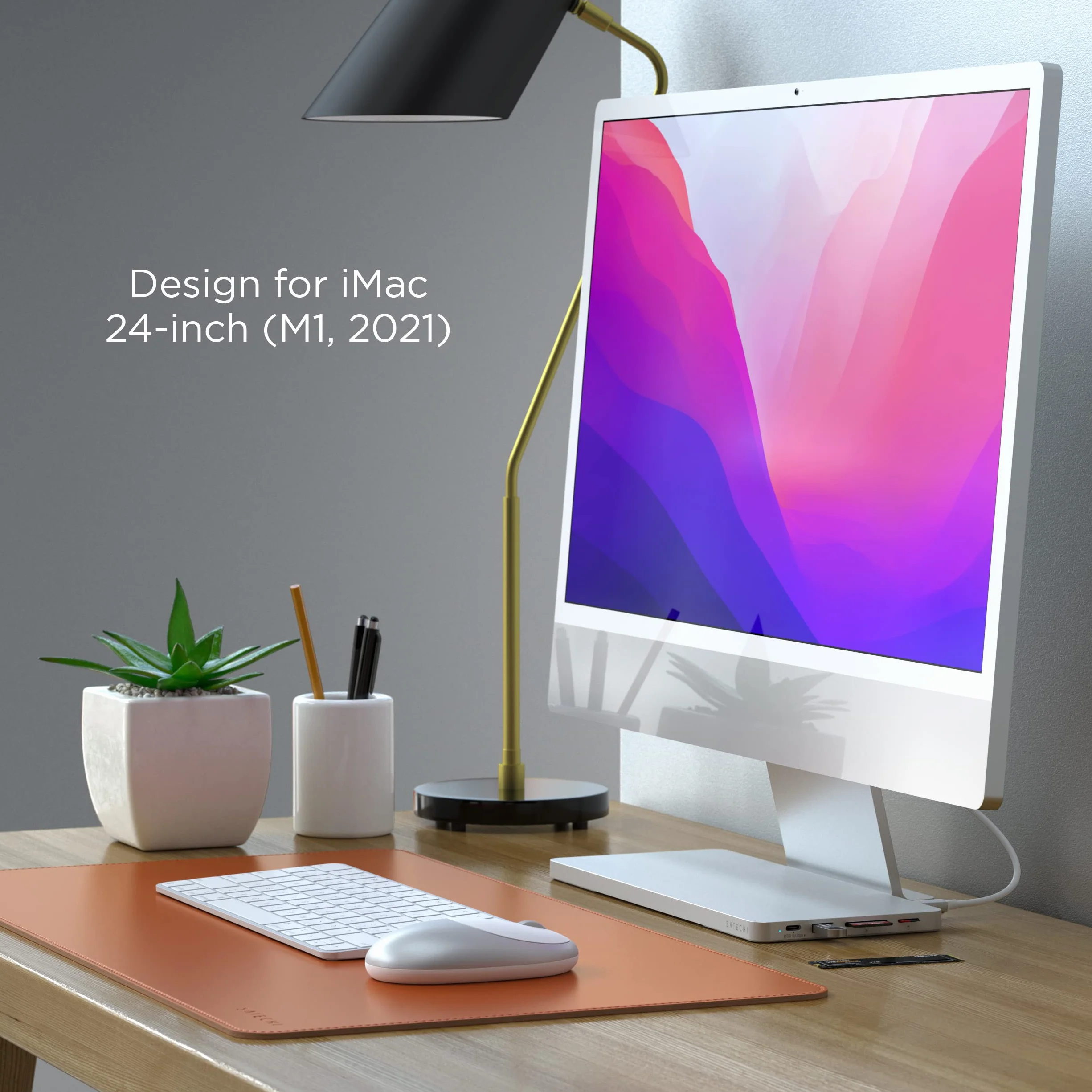 SATECHI smukła stacja dokująca USB-C do 24-calowego iMaca, srebrna | Obudowa SSD M.2 NVMe/SATA, USB-C, USB-A i czytniki kart SD/microSD, port USB-C do transmisji danych
