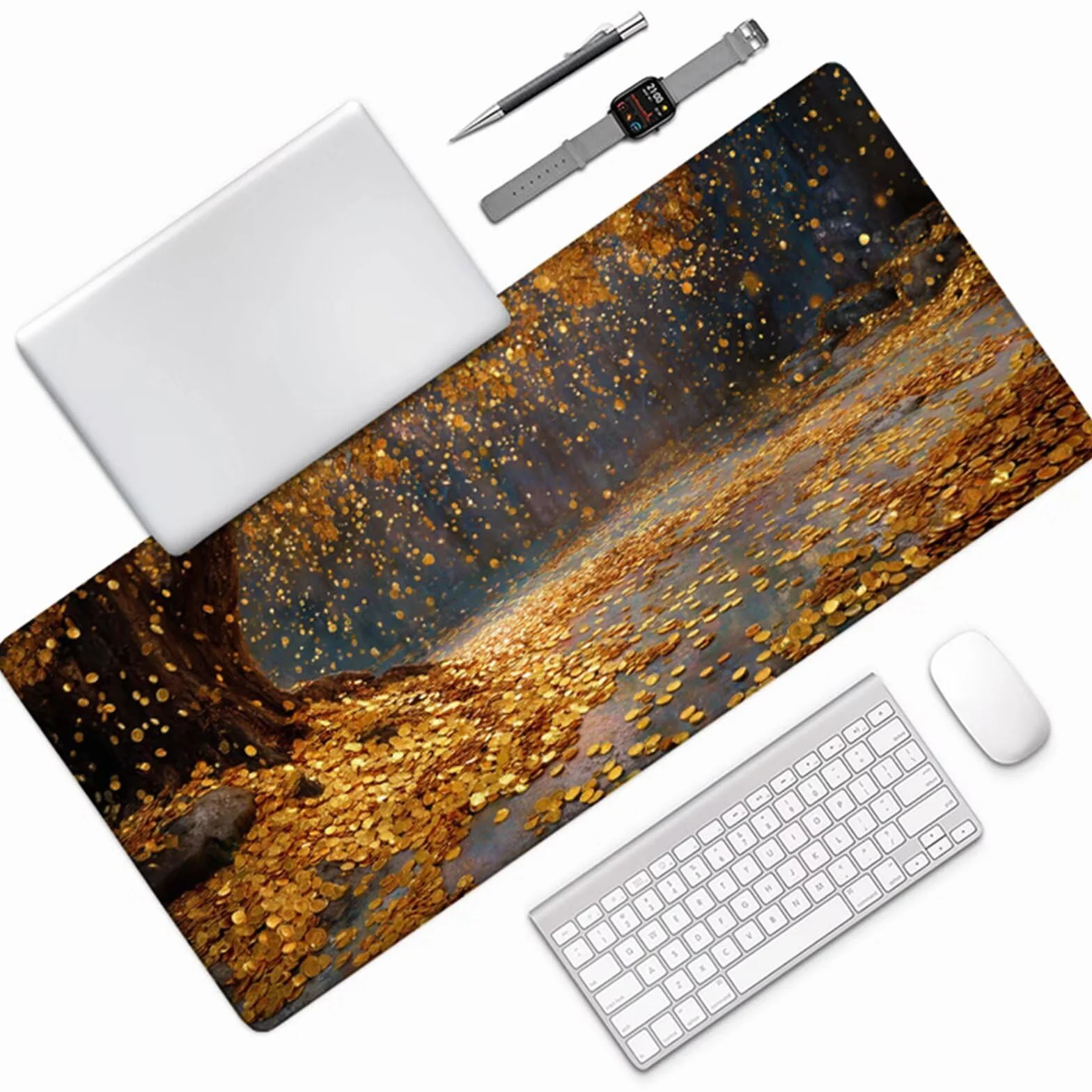 Podkładka pod mysz, duża, widok, gamingowa podkładka pod mysz, 122 x 61 cm, podkładka na biurko z przeszytą krawędzią, podkładka pod mysz XXL, antypoślizgowa gumowa podstawa, akcesoria biurowe