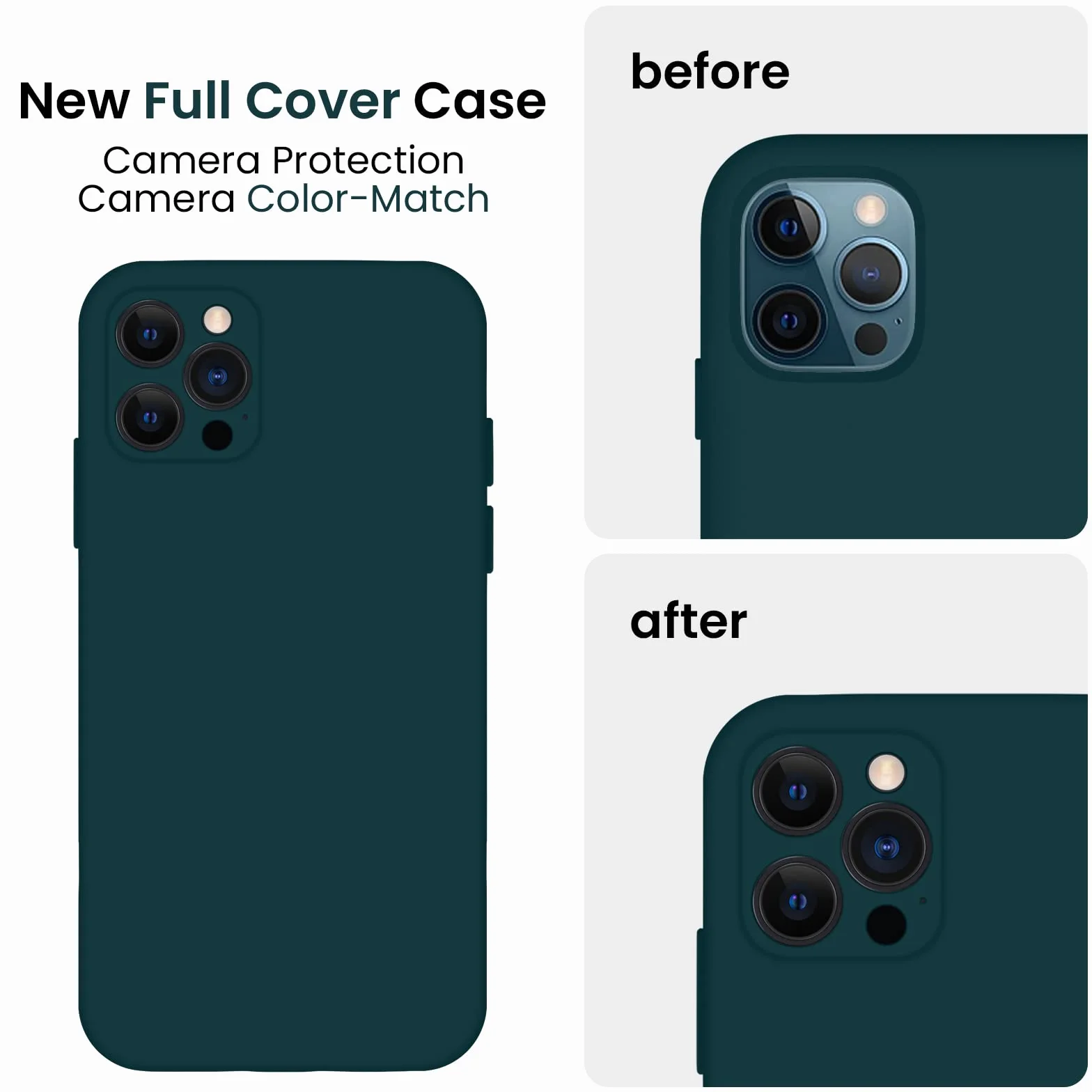 FireNova Kompatybilne z etui na iPhone'a 12 Pro, [wbudowana osłona aparatu] silikonowe, odporne na wstrząsy ochronne etui na telefon z miękką wyściółką z mikrofibry, 15.5 cm, turkusowe