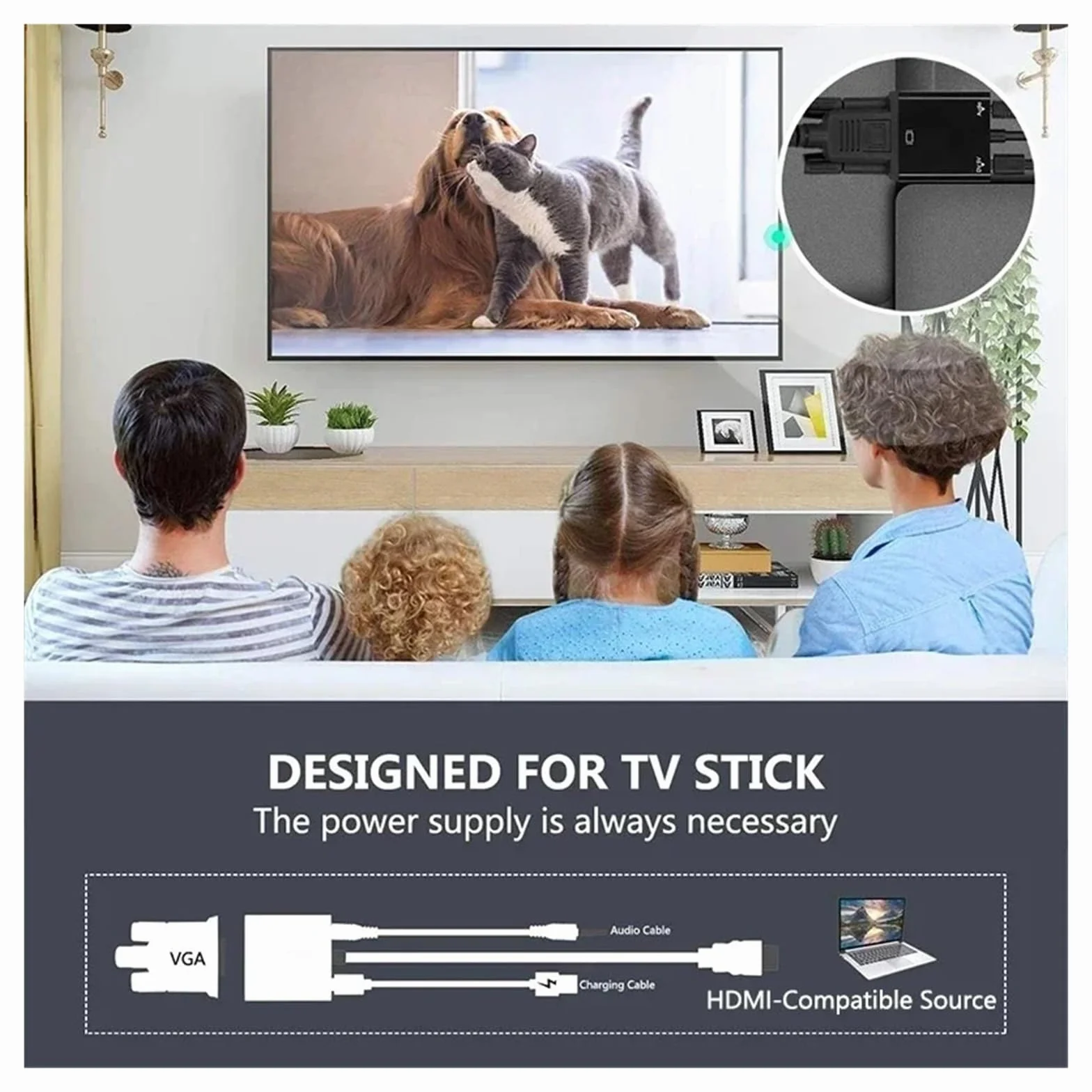 Adapter audio 1080P HDMI do VGA konwerter męski na żeński do komputera PC Laptop (czarny)