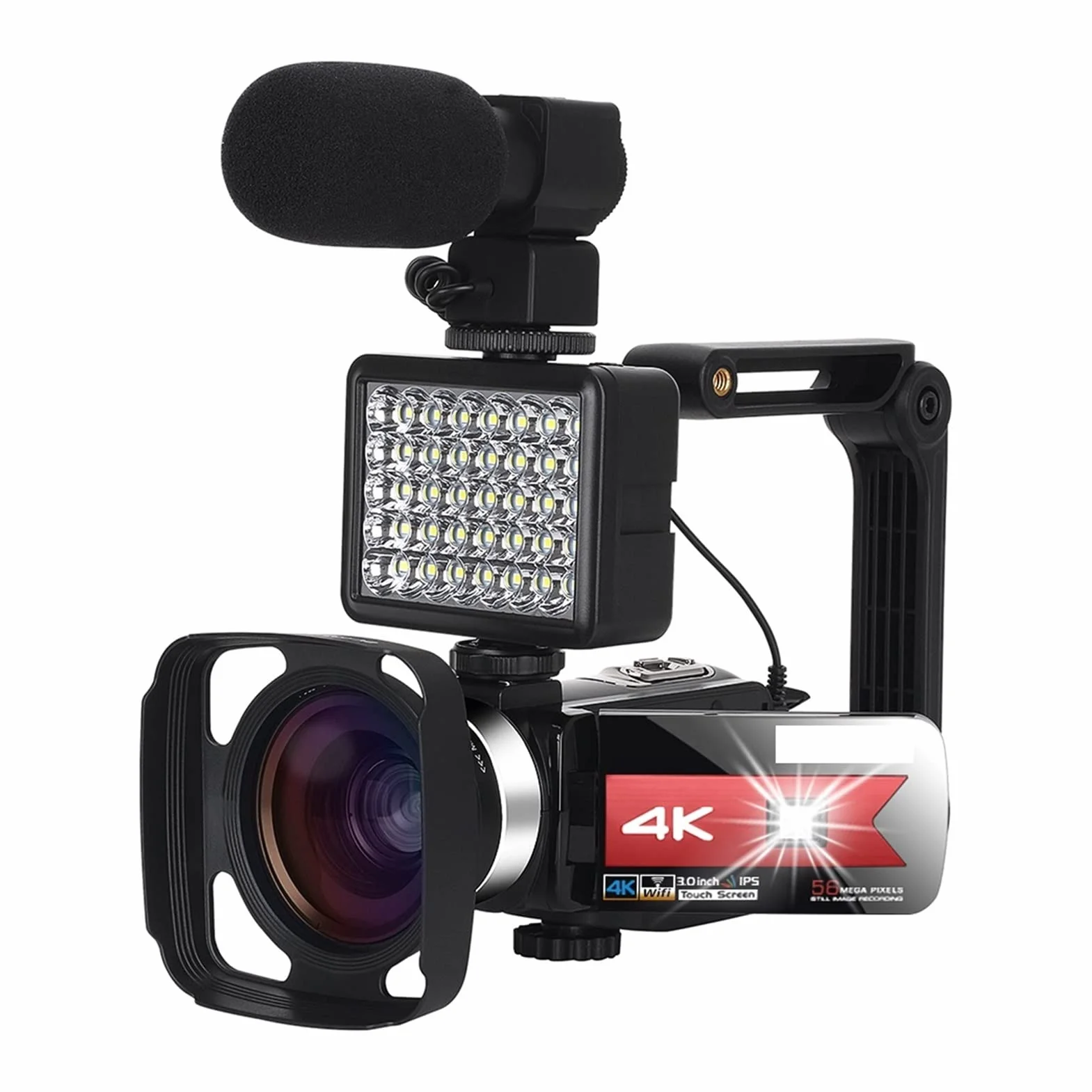 Kamera Wideo, Cyfrowa kamera kamery vlog z mikrofonem 4K wideo Ultra HD Aparat 5 6MP 3.0 Calowy ekran dotykowy vlogowania(128G SD card,K1-Red Kit)