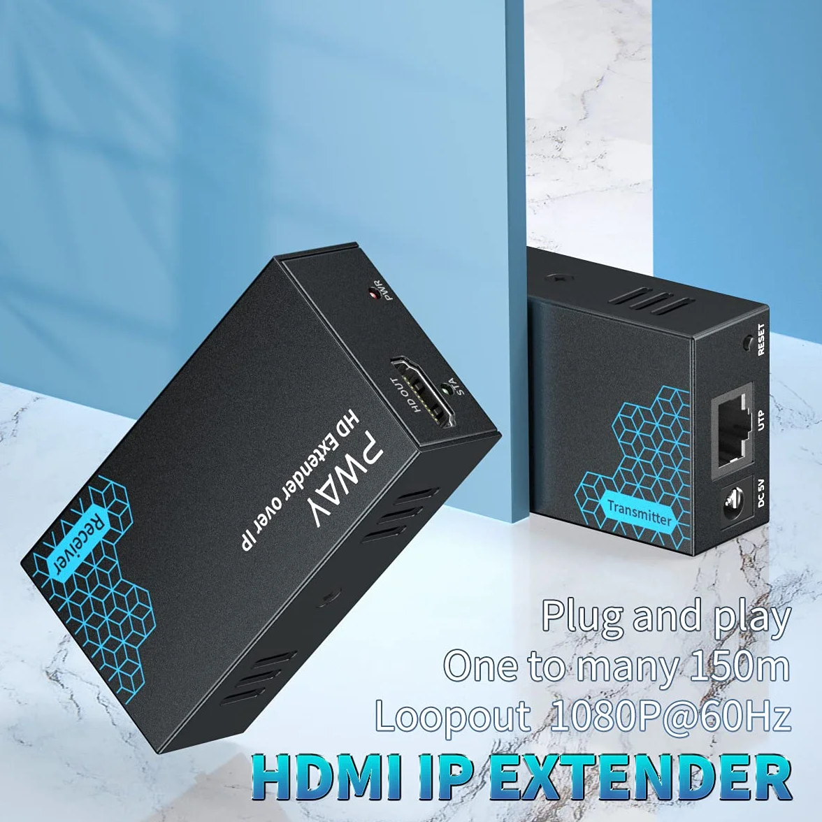 PW-DT236 HDMI Extender przez IP 150m/492ft Transmisja przez Cat5e/6/7/8 Obsługa lokalnego kabla sieciowego Loopout i transmisja 1 do wielu za pośrednictwem przełącznika sieciowego