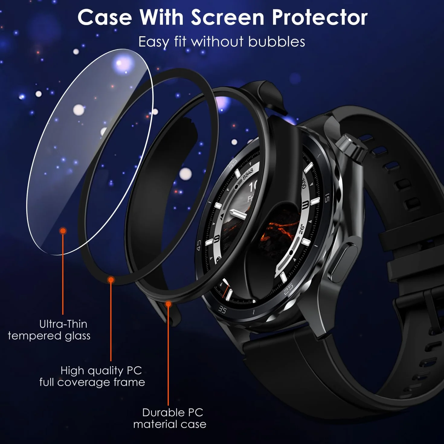 ivoler Twarde Etui PC z Szklanym Ochraniaczem do OnePlus Watch 3 47mm Oppo Watch X2 2 Przezroczyste + 1 Czarne