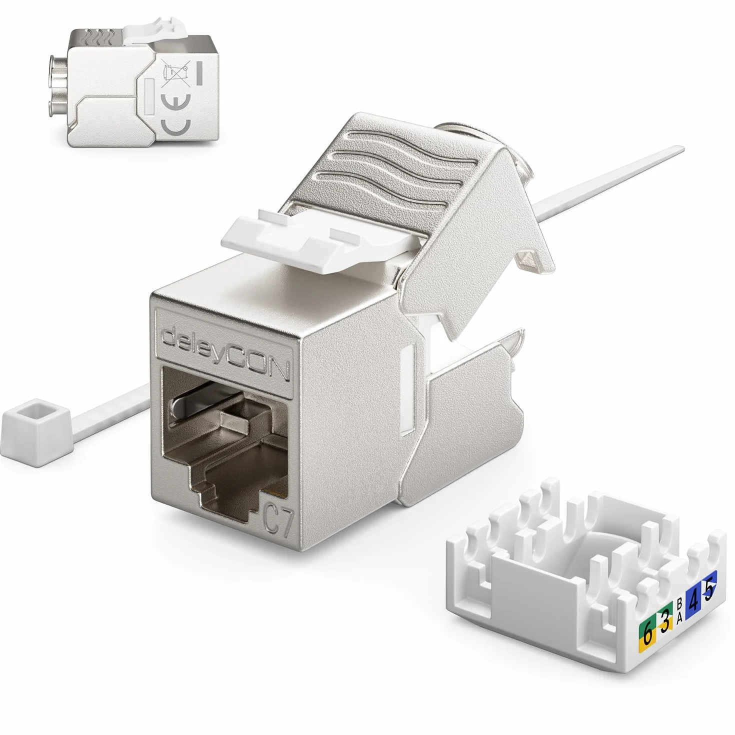 deleyCON Gniazdko Sieciowe CAT7 1 Port 10 Gigabit Puszka Podtynkowa Ethernet LAN Gniazdo Danych Ekranowane Biały