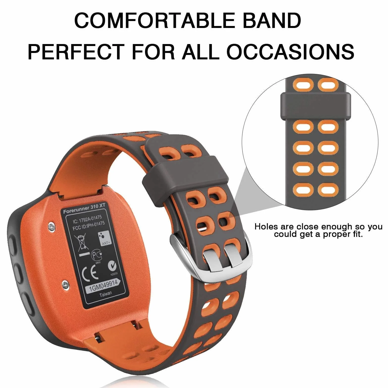Pasek do zegarka Garmin Forerunner 310XT, miękki silikonowy pasek do zegarka, zamiennik do smartwatcha Forerunner 310XT, szaro-pomarańczowy