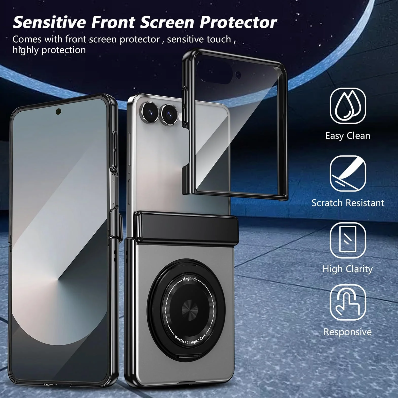 Cienkie etui do Samsung Galaxy Z Flip 8, pierścień powlekany na zamek błyskawiczny, magnetyczny ochraniacz ekranu, fioletowy, Flip 8