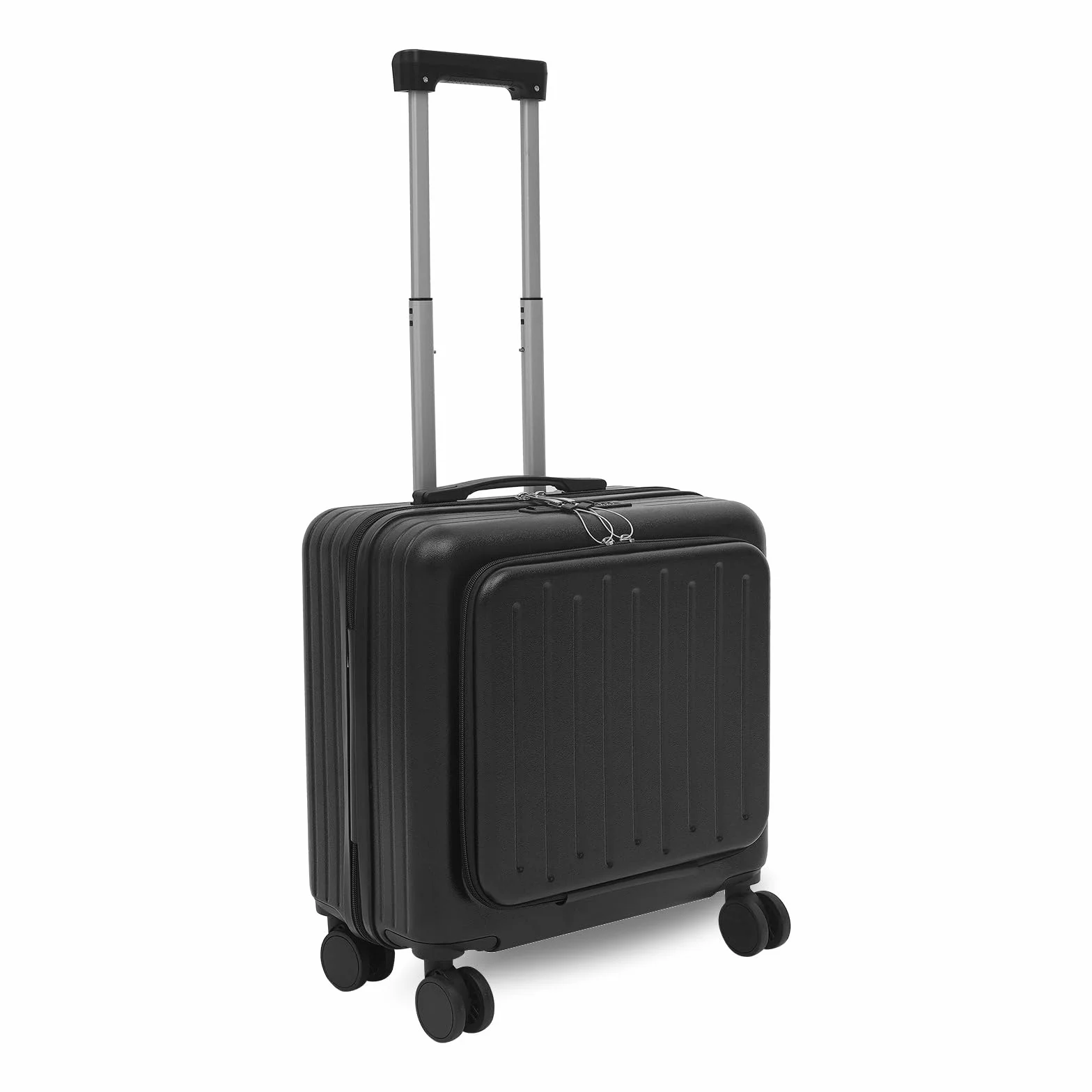 Walizka kabinowa 18″ z 3-cyfrowym zamkiem kodowym, przegródki na laptopa, port USB, uchwyt na napoje, ciche kółka obrotowe, wózek podróżny i biznesowy, czarny
