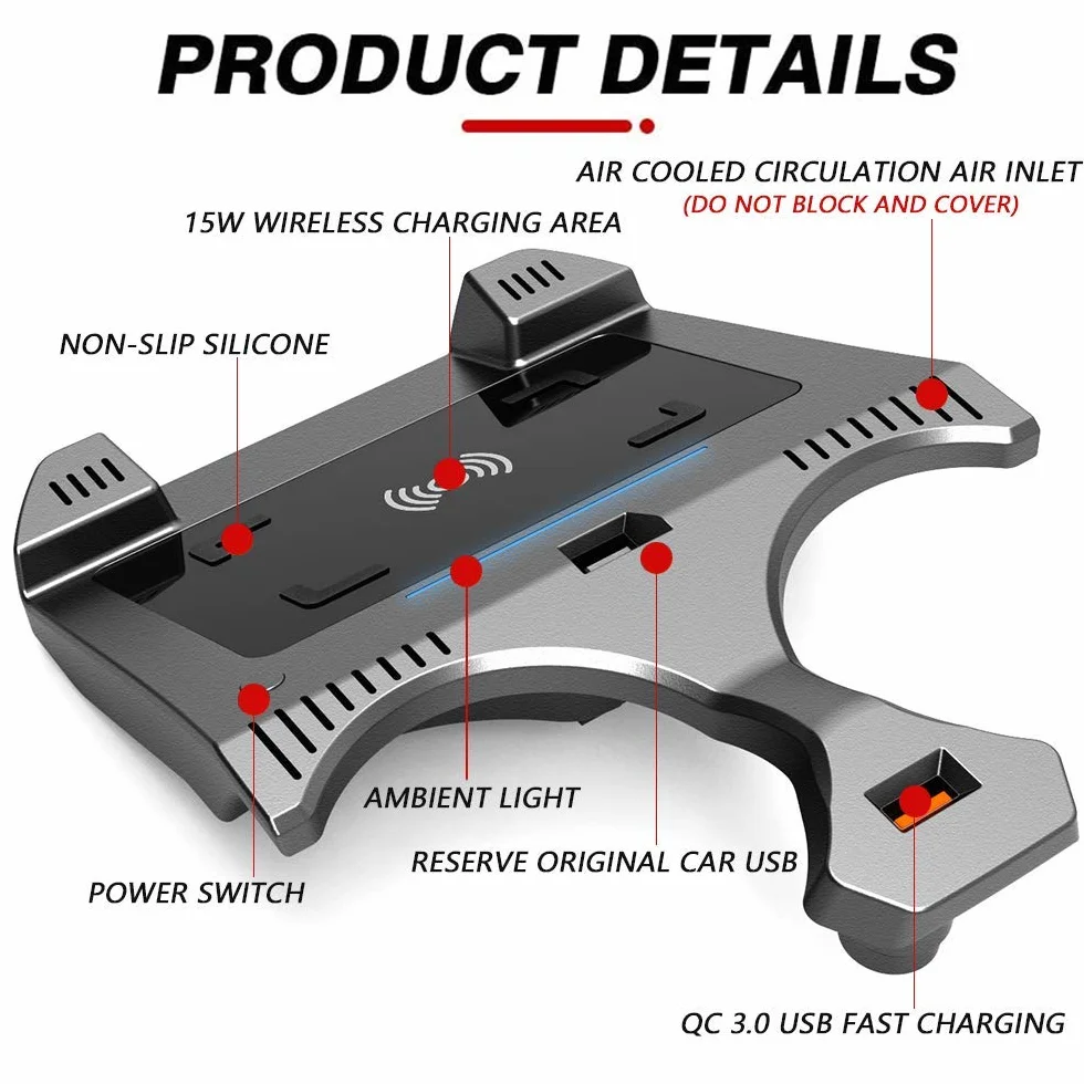 Bezprzewodowa ładowarka samochodowa do BMW serii 5 2018 2019 2020 2021 panel akcesoriów konsoli środkowej, 15 W Qi szybka ładowarka do telefonu z QC3.0 USB do iPhone 12/11/XS/X/8 Samsung