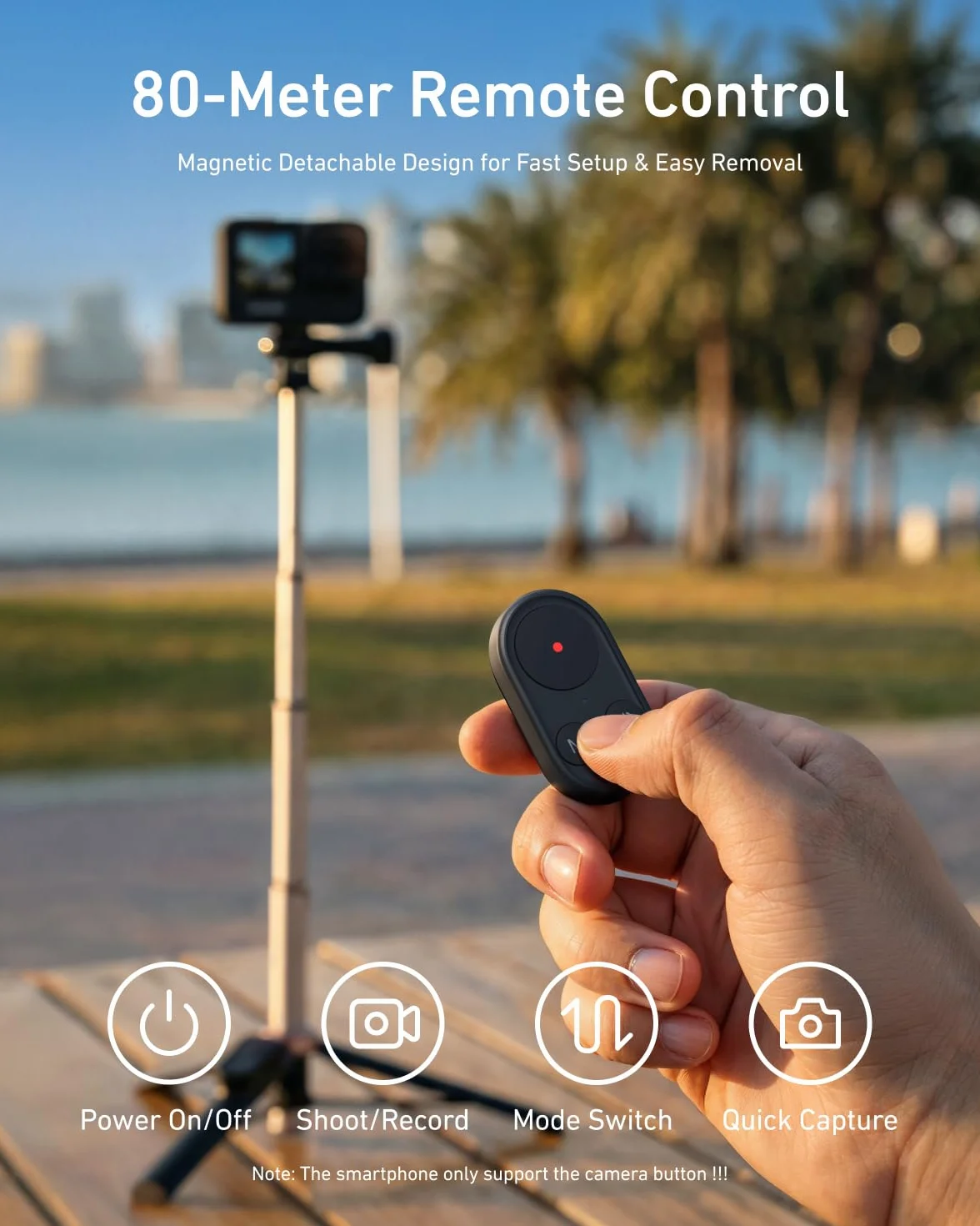 TELESIN Mini kij do selfie i statyw telefonu dla DJI Osmo 360 Action 6/5/4, GoPro Hero 13/12/11, statyw do vlogowania z pilotem na odległość 80 m i klipsem do telefonu dla iPhone i Android, przenośne