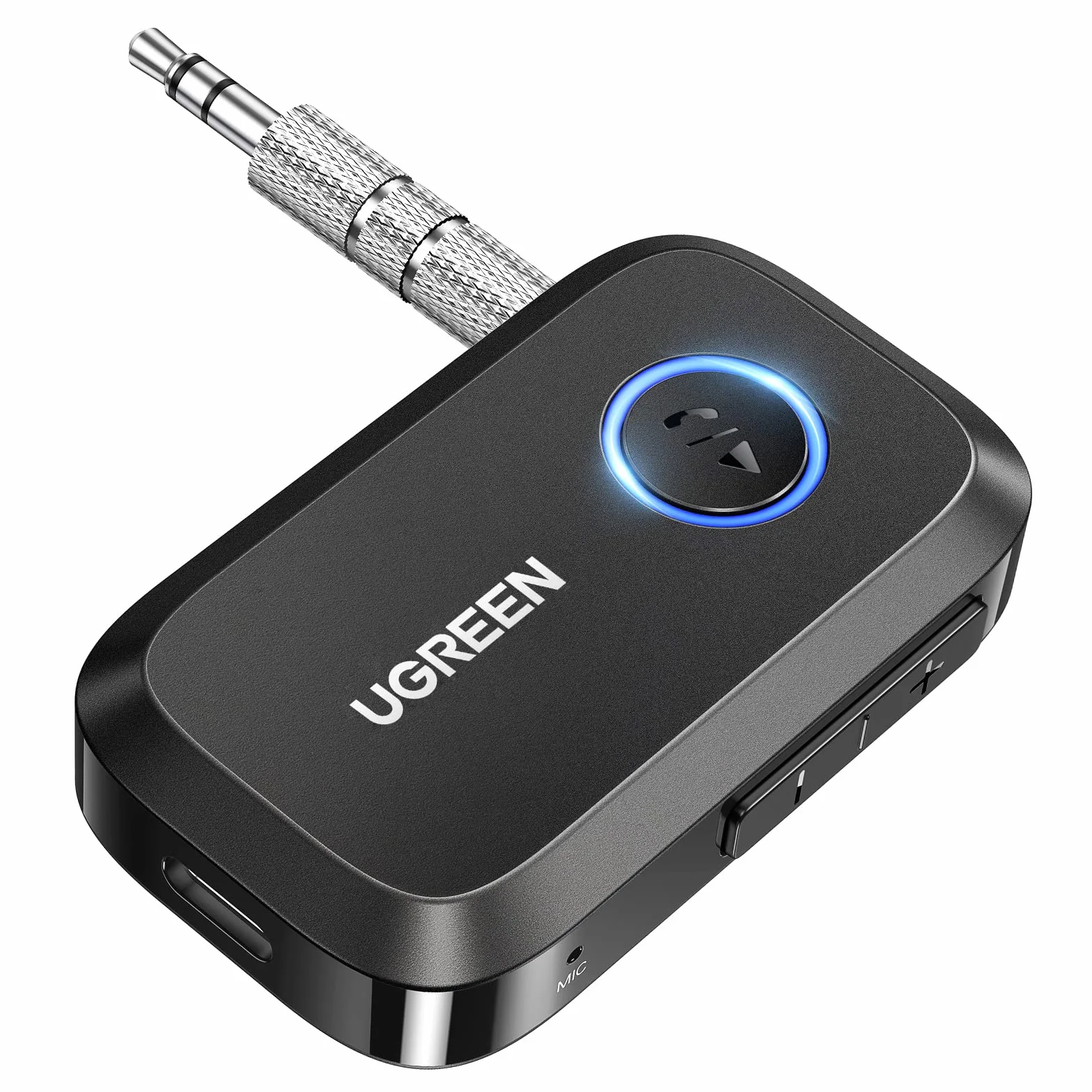 UGREEN Adapter Bluetooth 6.0 Samochodowy z Gniazdem AUX 3.5 mm i Mikrofonem Głośnomówiący Czarny