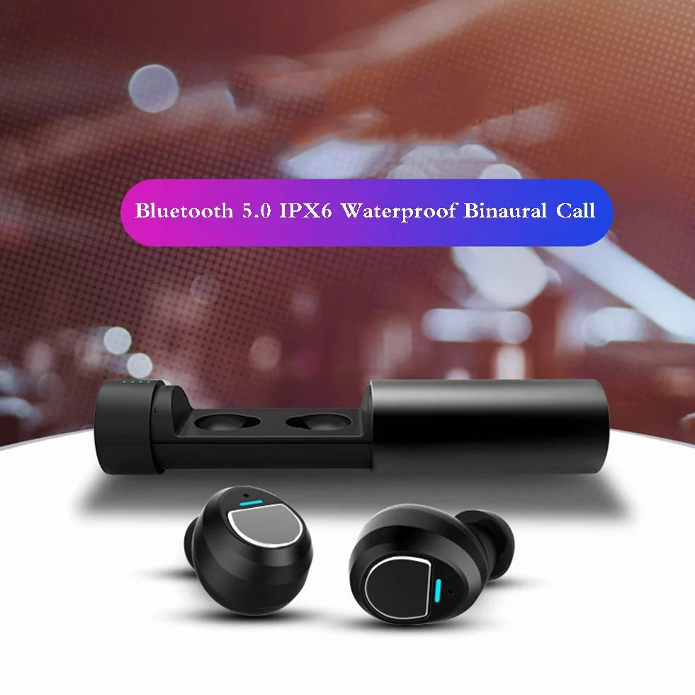 StereoBluetooth 5.0 sportowe słuchawki douszne z futerałem, bezprzewodowe, do iPhone Samsung Huawei, z mocnym powerbankiem, wodoszczelne IPX6, mikrofon, Sport, Blue
