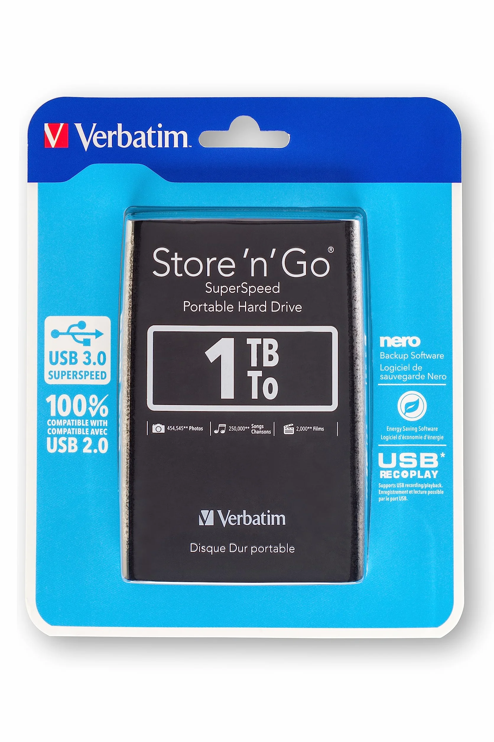 Verbatim Store 'N' Go Zewnętrzny Przenośny Dysk Twardy 2.5, 1 TB z USB 3.0, Czarny