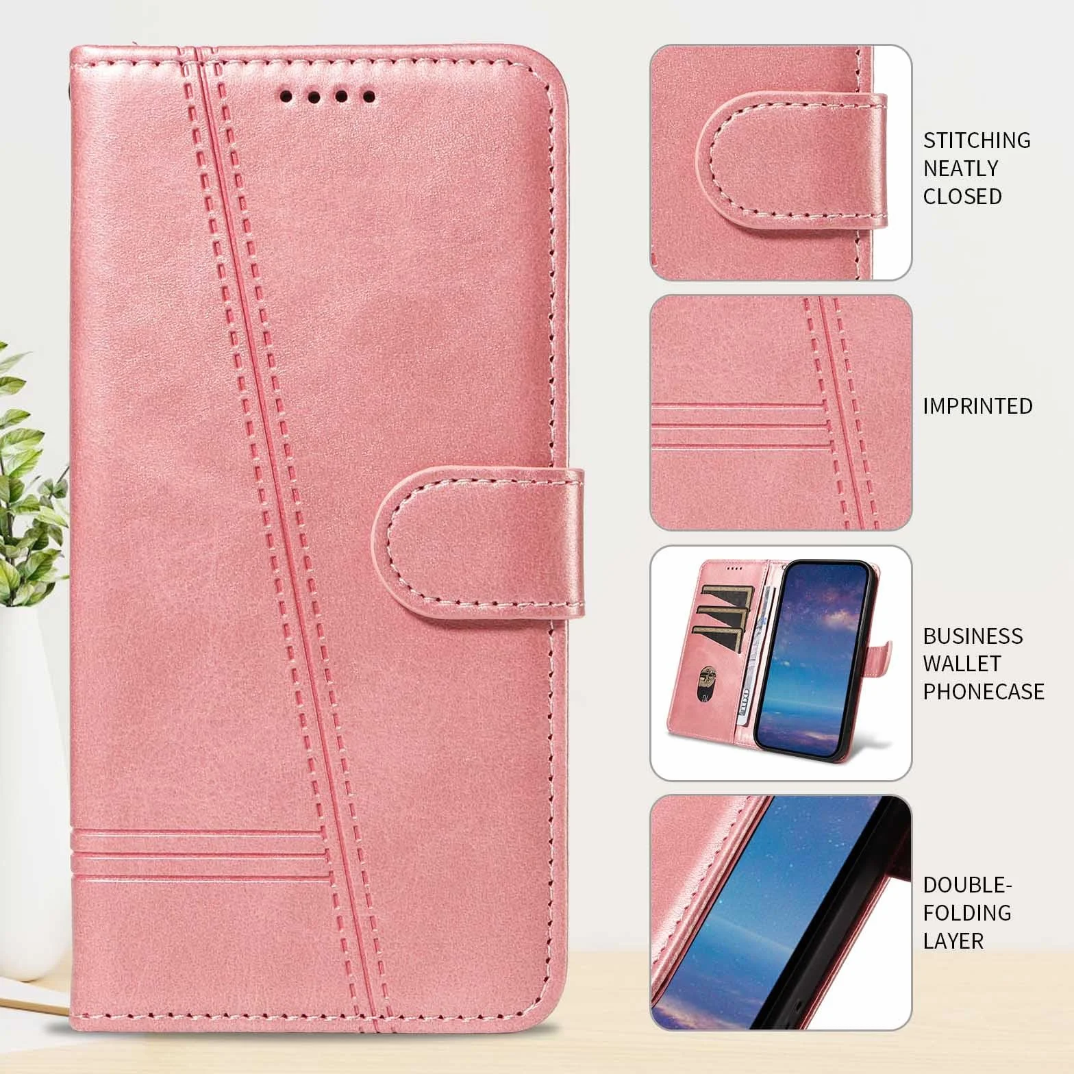 Etui z klapką do Samsung Galaxy S25 Ultra/S25 Plus/S25, skórzane etui portfelowe na telefon z stojakiem na karty, etui foliowe, odporne na wstrząsy, tworzywo TPU, kolor różowy, S25 Ultra