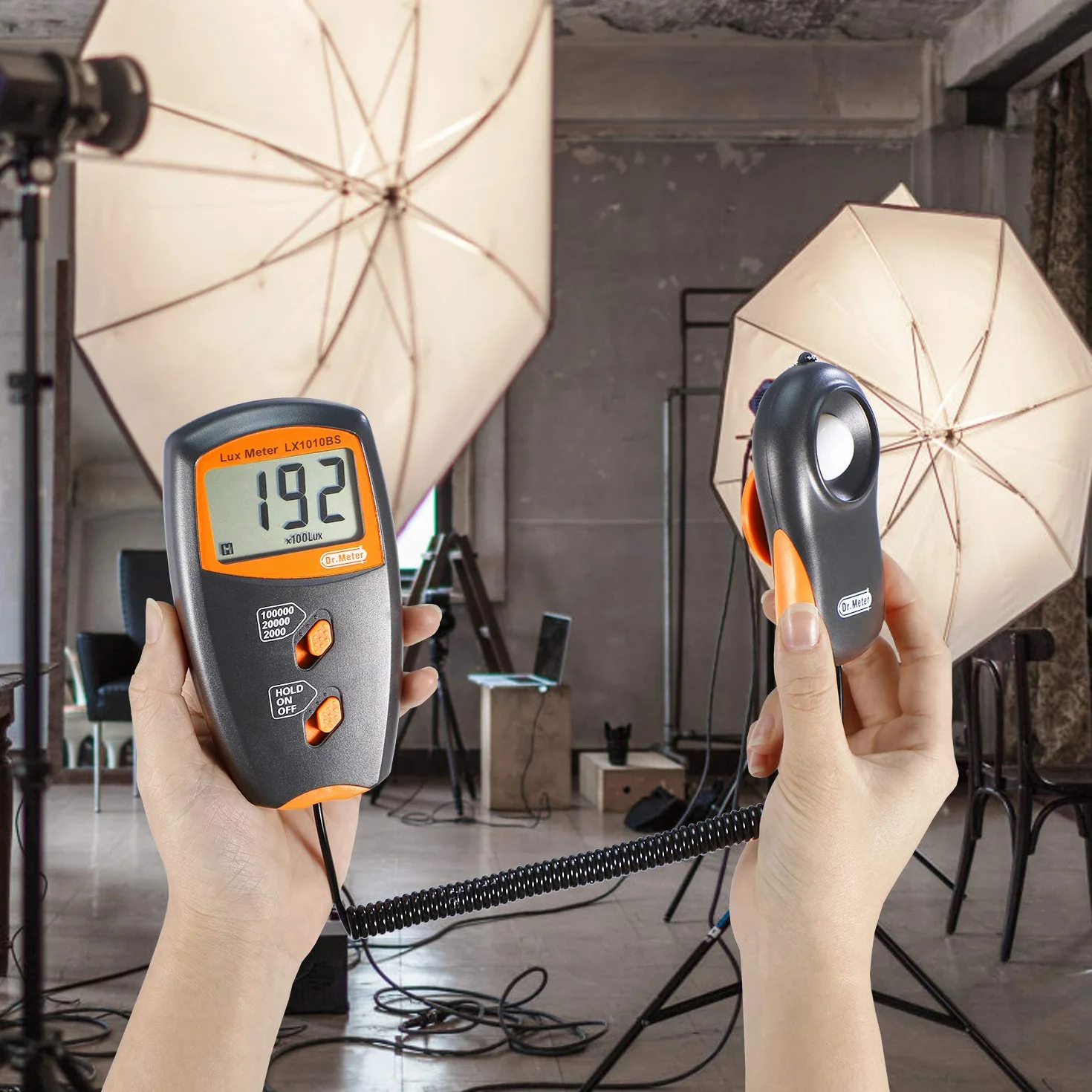 Luxmeter – Dr.meter cyfrowy luksus miernik światła, oświetlenie LX1010B 100 000 luksów o wysokiej dokładności, szybkiej reakcji i zapisywanie danych (pomarańczowy)