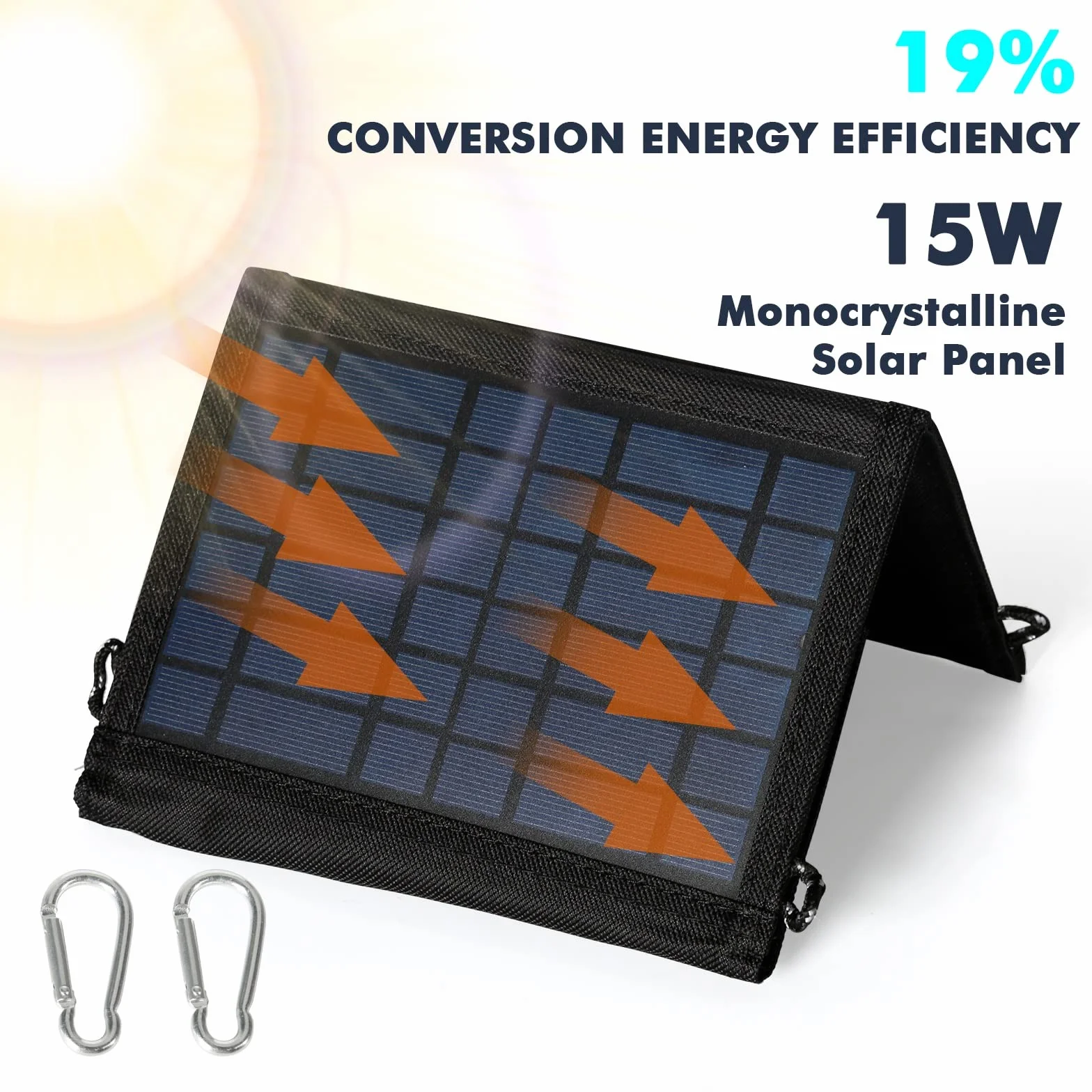 DEWIN Składany panel słoneczny, przenośna ładowarka solarna, powerbank, wodoszczelny, ładowarka USB, panel słoneczny do telefonu, tabletu, aparatu fotograficznego i na kemping, 15 W, 5 V