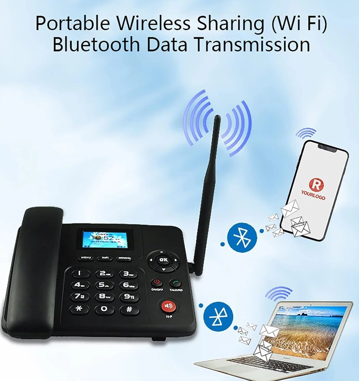 Telefon stacjonarny Bezprzewodowy, kolorowy ekran Netcom 4G, Dual Sim Wi-Fi, Bluetooth z radiem Fm Czarny bezprzewodowy telefon stacjonarny z Fm, Sim i SMS Bezprzewodowy telefon stacjonarny