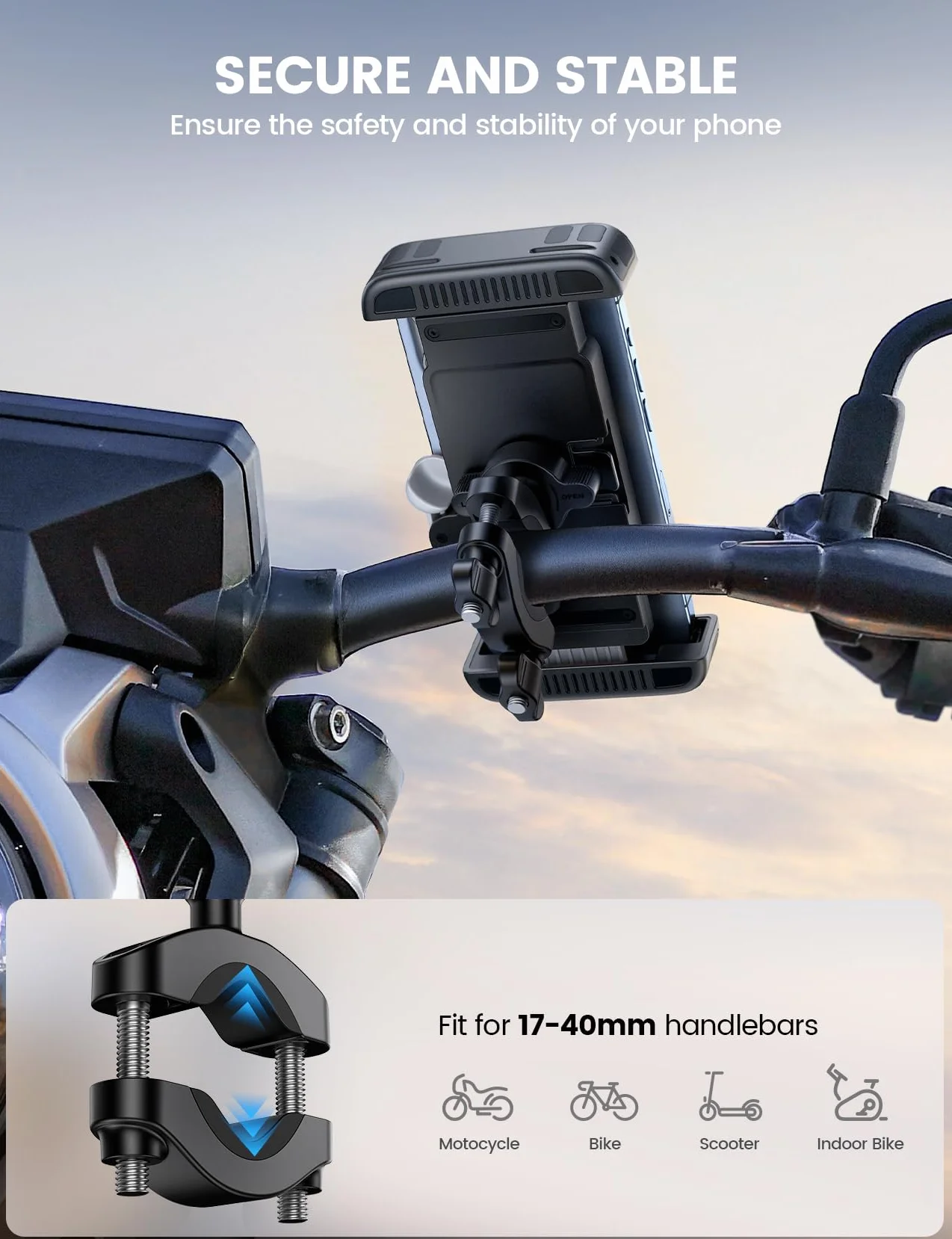 Lamicall Uchwyt na telefon rowerowy-[1S blokada/odblokowanie] obrót o 360°, uchwyt na telefon motocyklowy z silikonową ochroną do iPhone'a 17 16/15 Pro Max, Galaxy S25 S24 Ultra i innych smartfonów 6