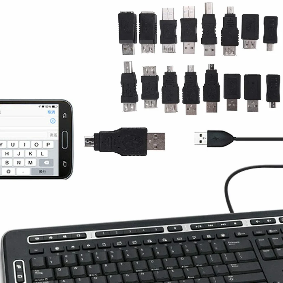 16 sztuk wielofunkcyjnych adapterów micro USB, wtyczka USB na gniazdo micro USB, nadaje się do podłączenia do komputera i innych urządzeń elektronicznych