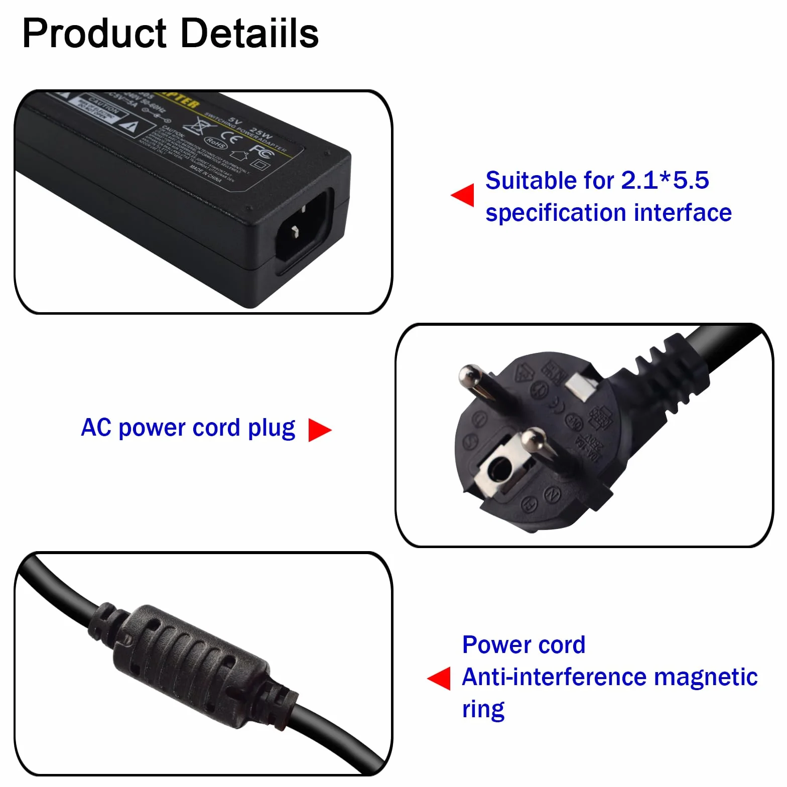Zasilacz 5 V, 10 A, 50 W, uniwersalny zasilacz sieciowy AC 100-240 V na DC 5 V, transformator 5,5 x 2,5 mm wtyczka do taśm LED, kamery monitorującej, HUB i TV Box