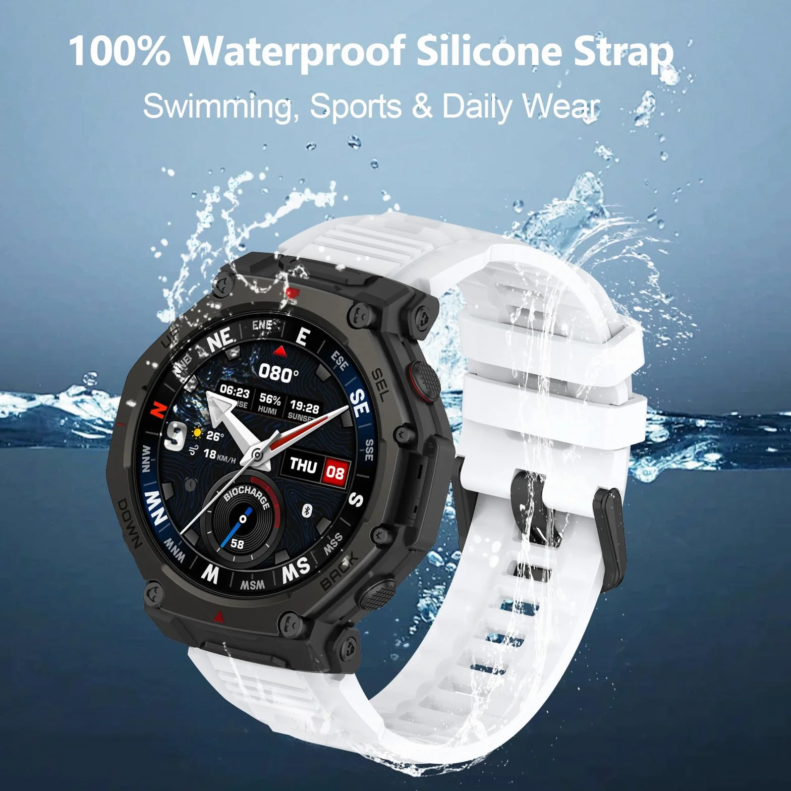 Bransoletki kompatybilne z Amazfit T-Rex 3 Pro 44 mm, 20 mm, miękki silikon, sportowy pasek zamienny do Amazfit Active 2 44 mm / Active 2 Square/Amazfit GTR mini, dla mężczyzn i kobiet