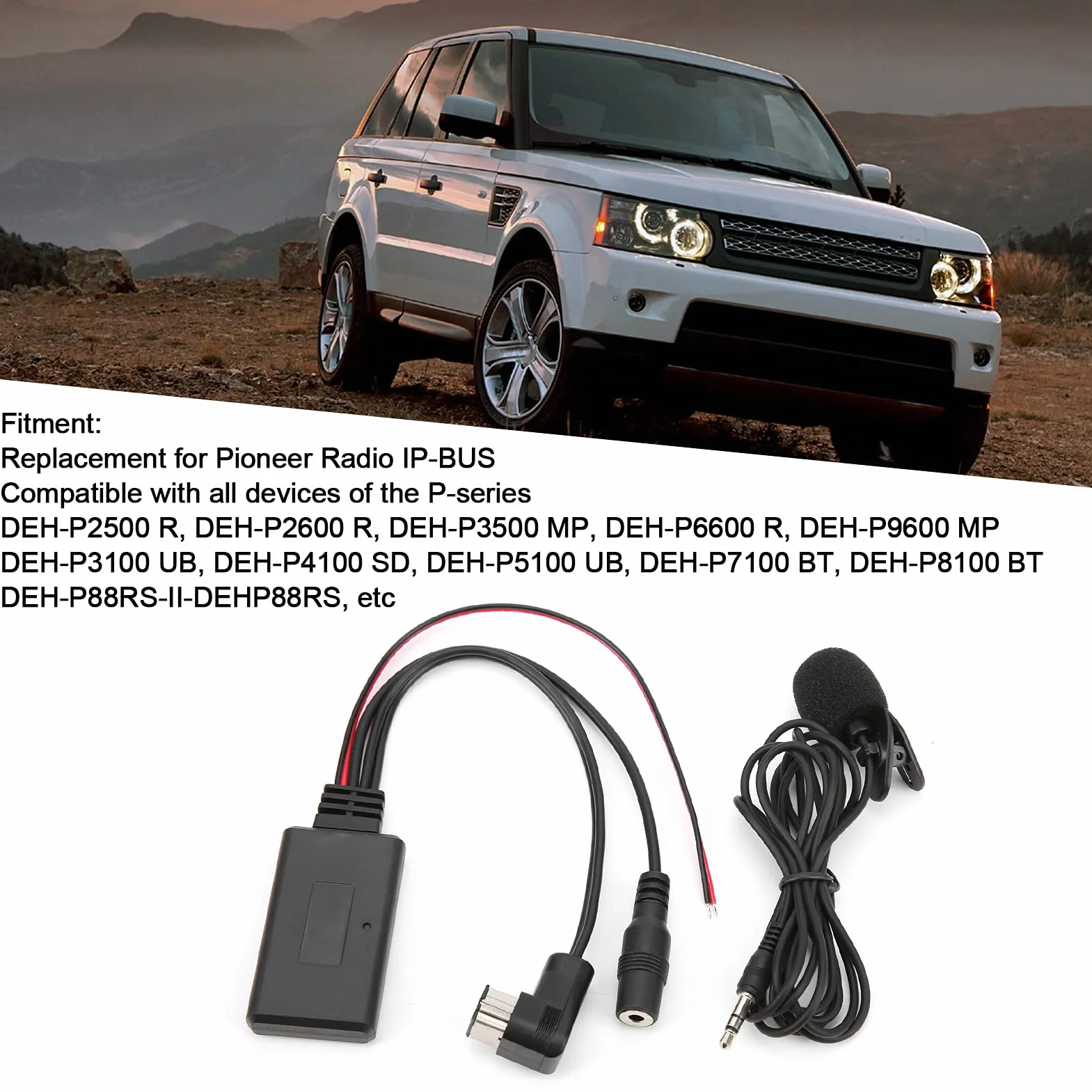 Akozon Kabel Audio AUX, Samochodowy Mikrofon Stereofoniczny Bluetooth 5.0 z Zamiennikiem Kabla Audio AUX do Radia Pioneer IP-BUS Adapter AUX