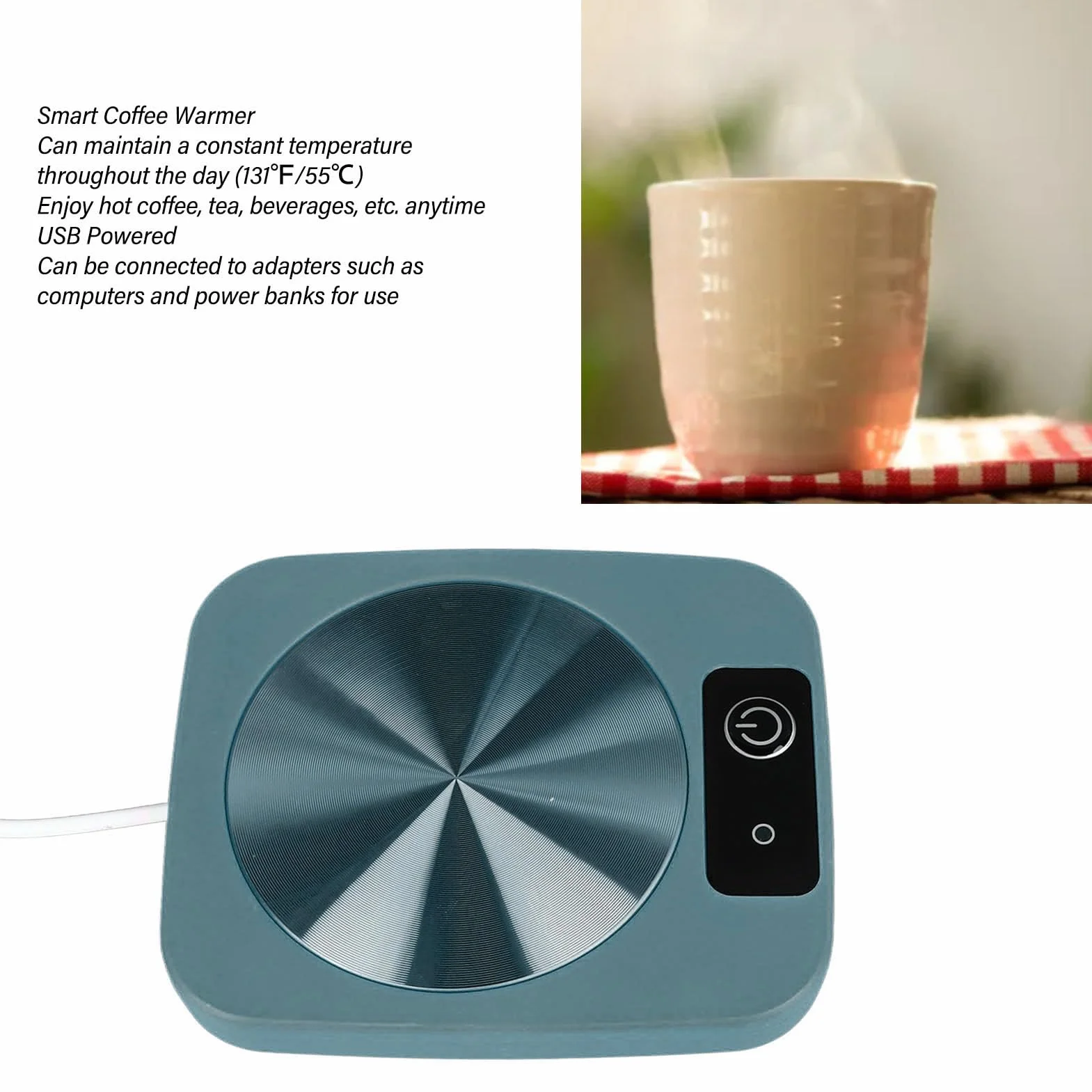 Inteligentny Podgrzewacz do Kawy ze stałą regulacją Temperatury, Przenośny Podgrzewacz do Kubków Zasilany Przez USB do Biura, Podróży i Domu, Dzięki Któremu Twoja Kawa Będzie