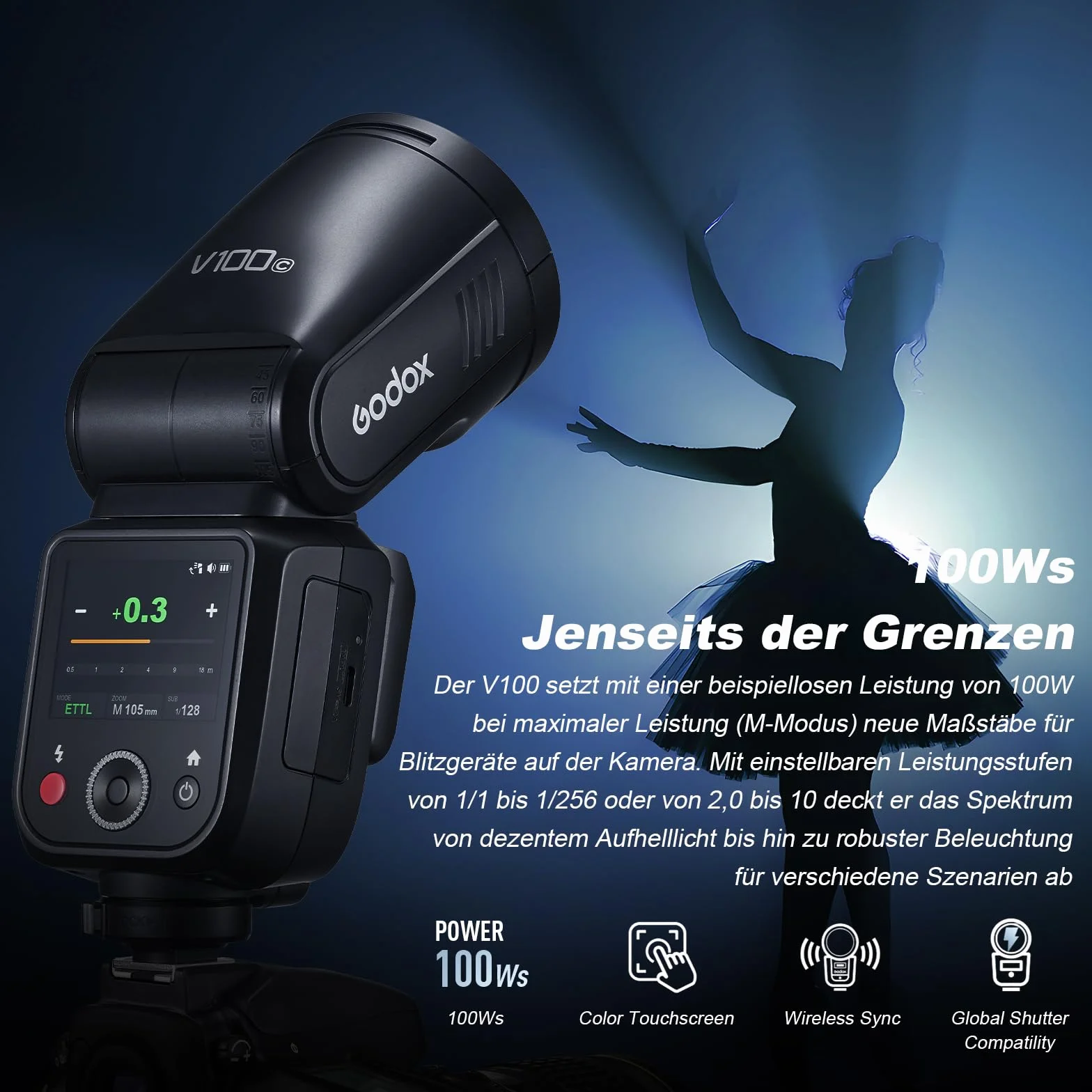 Godox V100O Flash TTL Speedlite 100Ws Round Head Flash do aparatu Olympus Panasonic (V100-O)