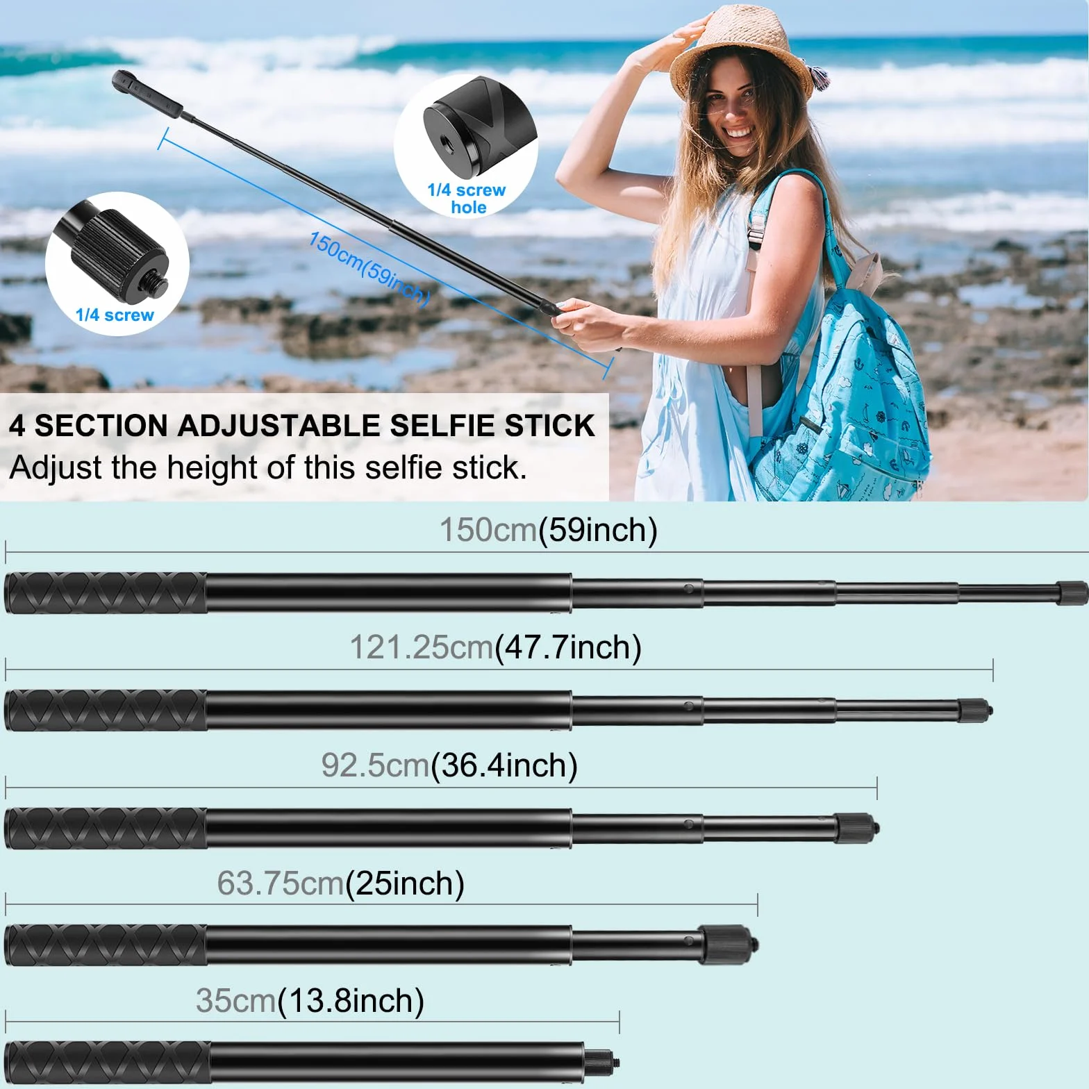 PULUZ kijek do selfie na motocykl Klamra wspornik 150 cm, kijek do selfie Insta 360 na motocykl z 2 super klamrami dla Insta360 X5X4, X3, X2, One, RS, R Ace, dla DJI Osmo 360