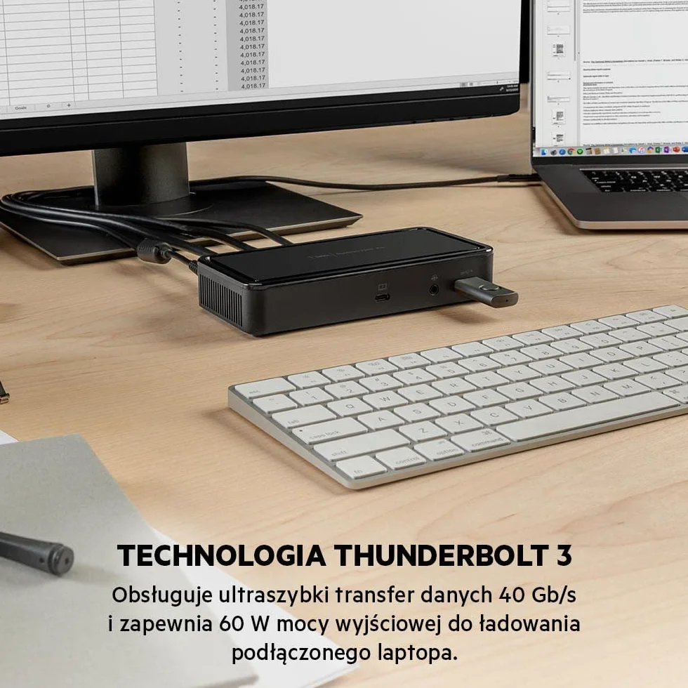 Stacja dokująca Belkin Thunderbolt 3 Dock Plus z 0,8 m kablem Thunderbolt 3 (stacja dokująca Thunderbolt dla macOS i Windows), Podwójne 4K przy odświeżaniu 60 Hz, transmisja 40 Gb/s, ładowanie 60 W