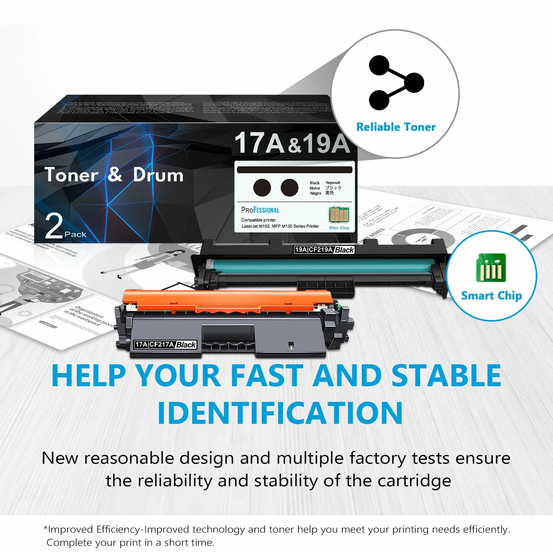 17A CF217A czarny toner i czarny bęben 19A CF219A (2-pak) zamiennik do tonera HP 17A CF217A i bębna obrazowego 19A CF219A kompatybilny z laserowym Pro MFP M130a, M130nw, M130fn, M130fw, M102a