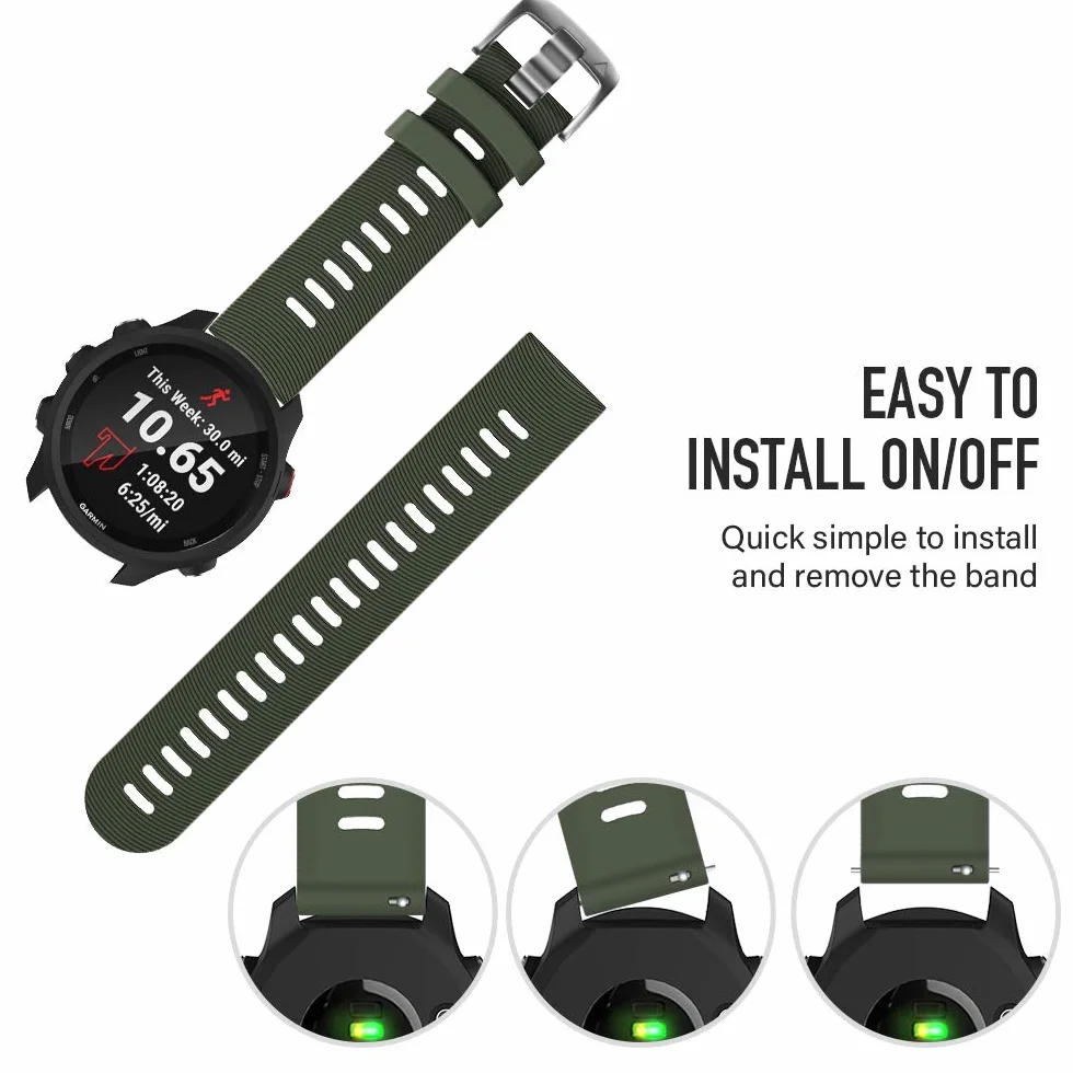 NotoCity Pasek wymienny do Garmin Forerunner 645 / 245, pasek 20 mm, zapasowy pasek, miękki silikon, do Vivoactive 3 Music Vívomove HR Forerunner 645 / 245 Music (wojskowa zieleń)