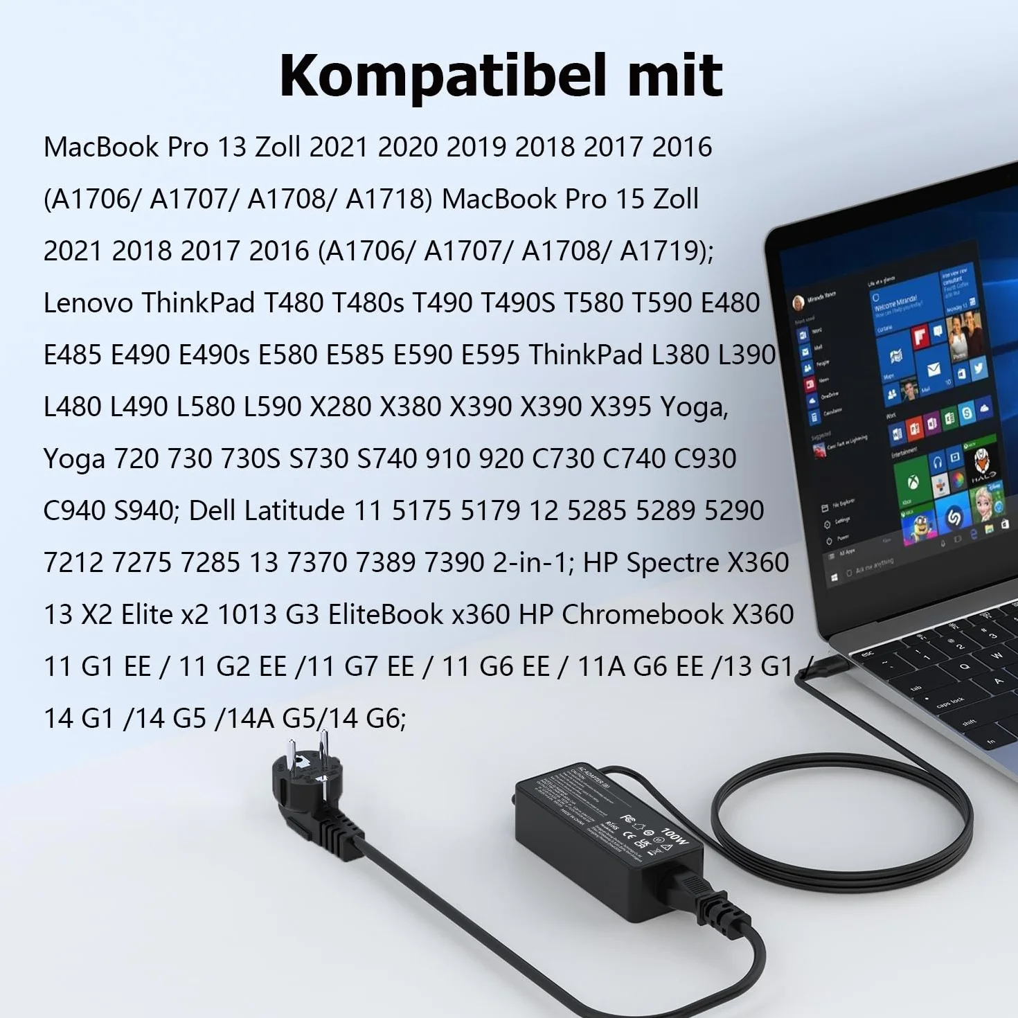Zasilacz USB C 100 W kompatybilny z MacBookiem Lenovo Thinkpad Dell Latitude HP Chromebook Asus Acer Huawei Xiaomi Air Samsung Notebook