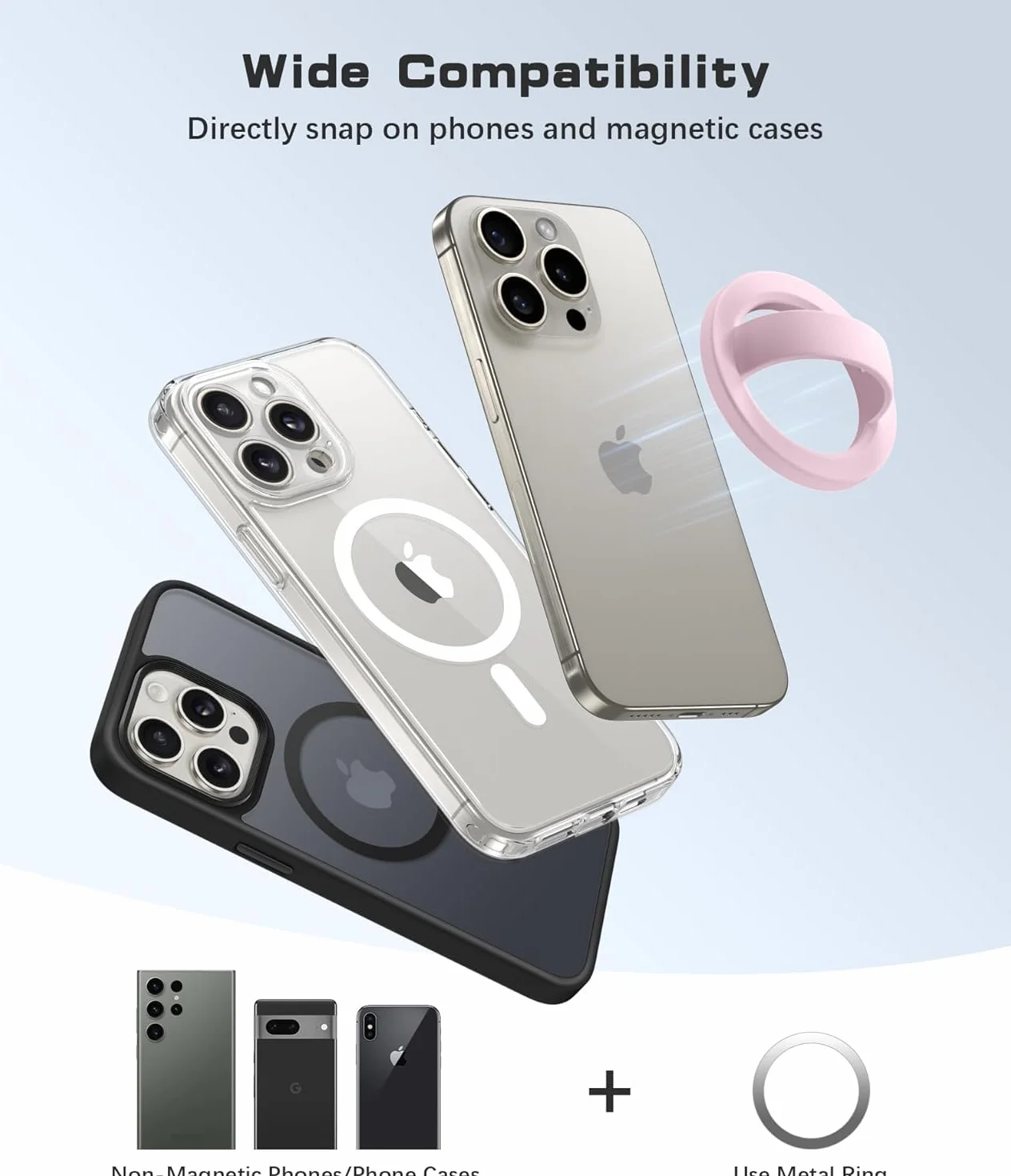 NEO+ Magnetyczny uchwyt na telefon kompatybilny z MagSafe, uchwyt na telefon kompatybilny z iPhone'ami i dowolnymi etui na telefony. Fioletowy silikon.