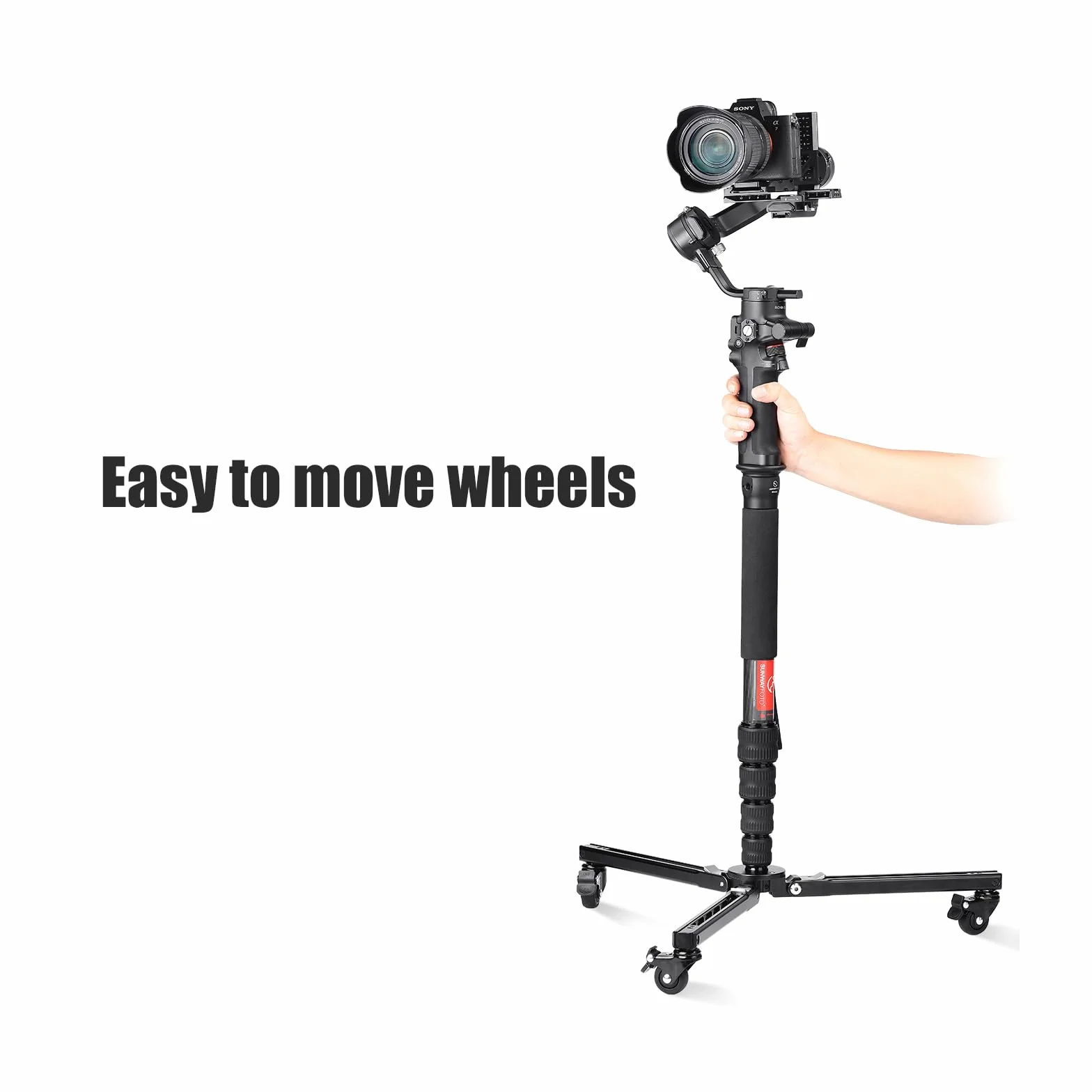SUNWAYFOTO T1A20R Monopod Dolly, Heavy Duty Rolling Stand, 110lbs (50 kg) pojemność, gumowe koła fotograficzne, statyw z kółkami do fotografii akcji