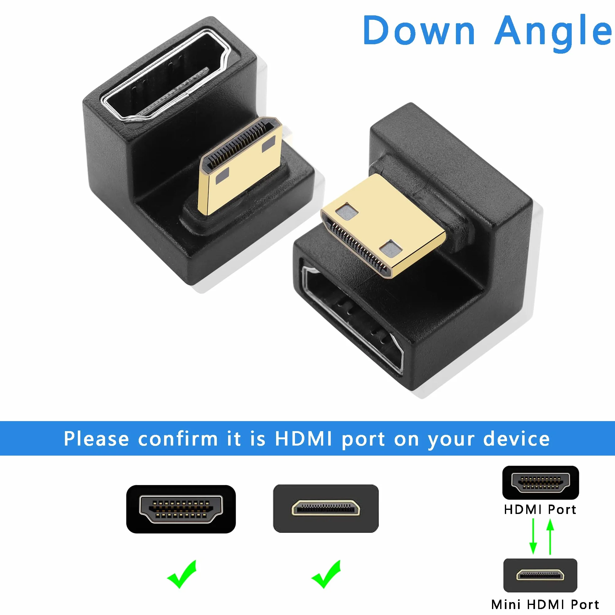 GINTOOYUN U Form Adapter Mini HDMI na HDMI 8K mini wtyczka do 180 stopni gniazda przedłużacz do aparatu, laptopa, tabletu, HDTV, projektora, 2 szt.