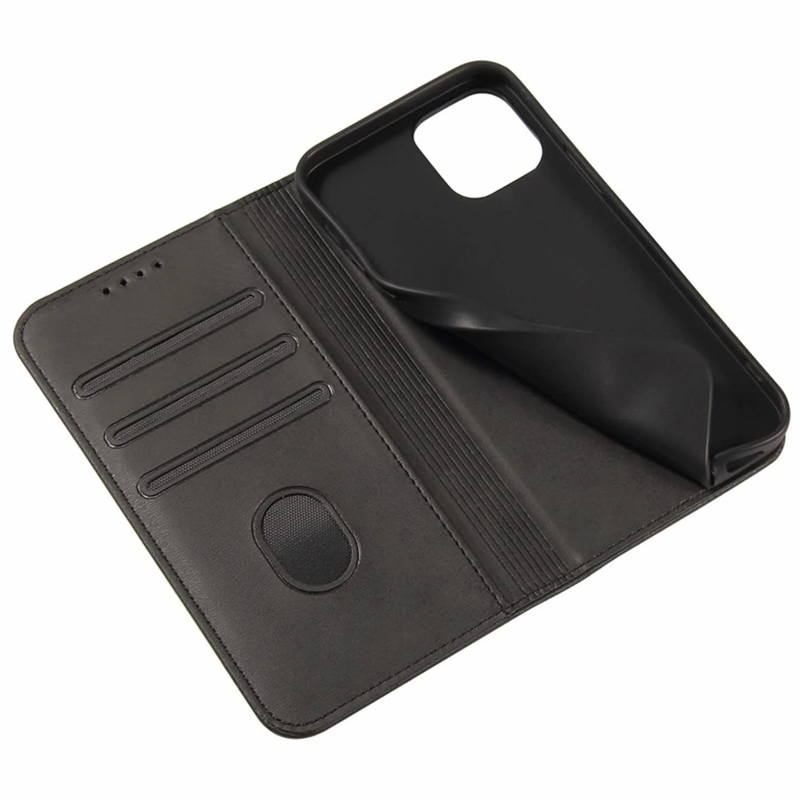 LTL Etui na telefon do iPhone 13 Mini/13/13 Pro/13 Pro Max, ręcznie robione skórzane etui z klapką z przegródkami na karty, etui na telefon, magnetyczne zamknięcie, czarne, 13 mini 5,4 cala