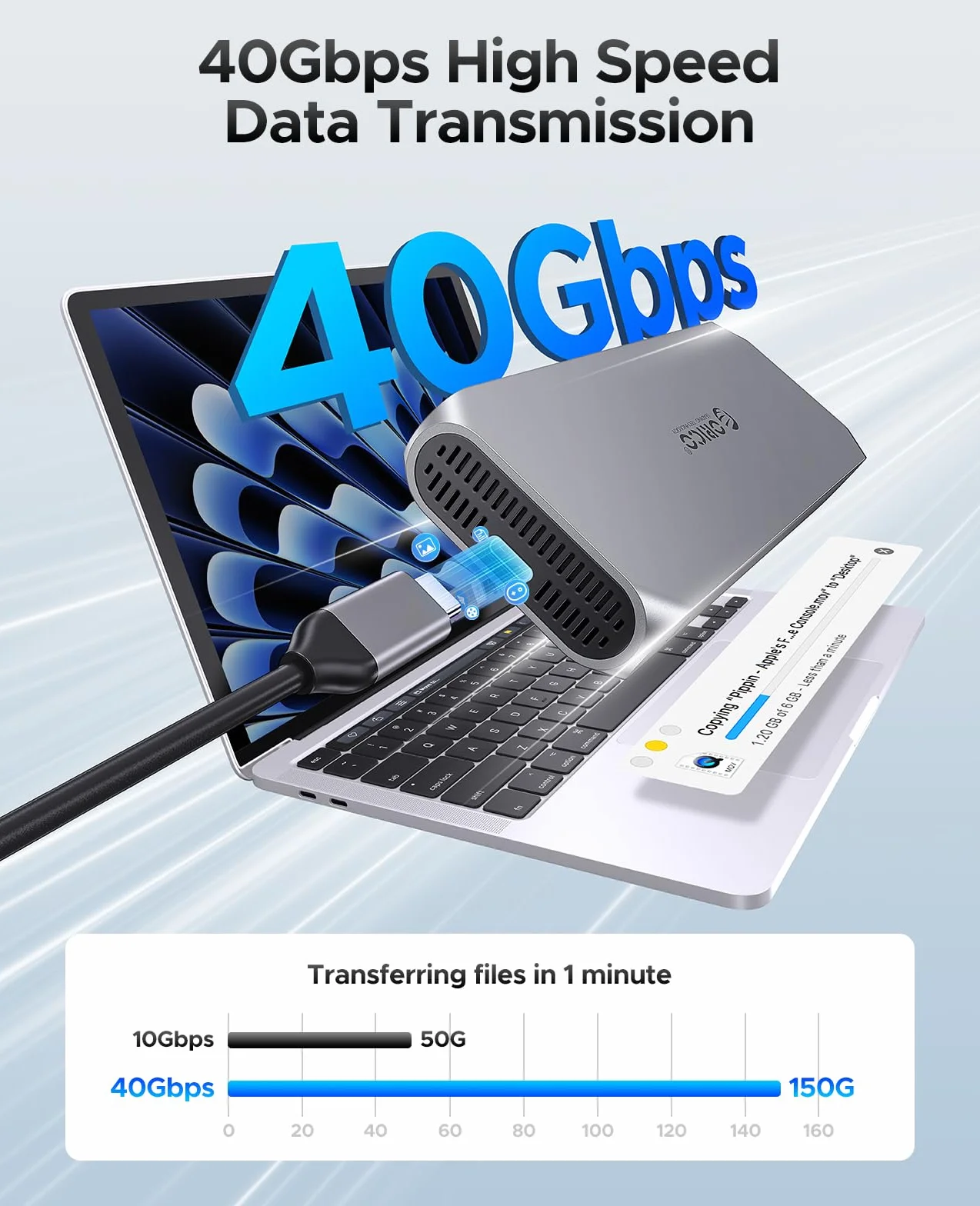 ORICO 40Gbps M2 SSD Obudowa kompatybilna z USB4 Thunderbolt 4/3, do 3100 MB/s NM2 NVMe Adapter do SSD 2230 2242 2260 2280 (M Key) Obudowa aluminiowa COM2