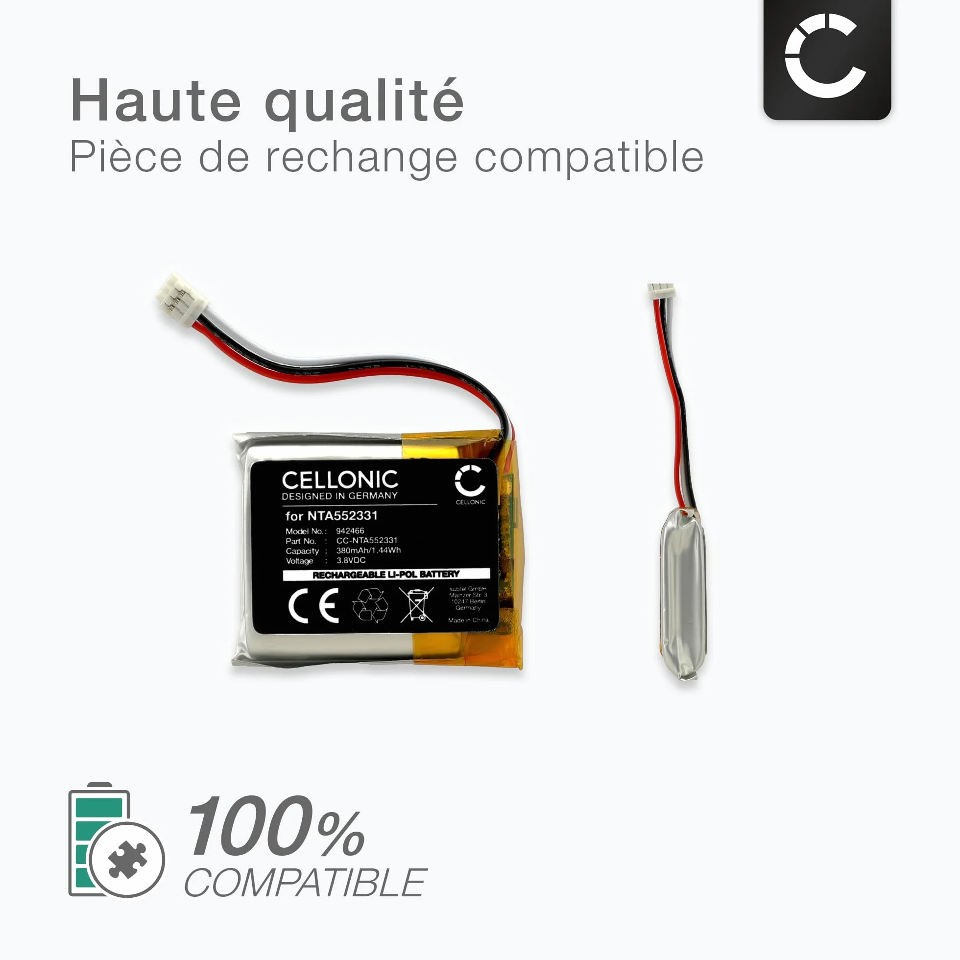 CELLONIC, Bateria słuchawkowa kompatybilna z Rode Wireless GO II (380mAh, 3.8V) Bateria zamienna NTA552331