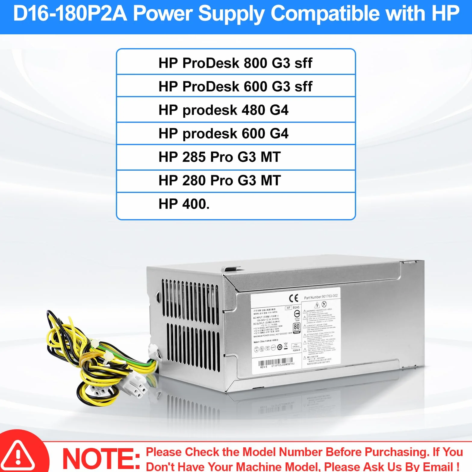 Nowy D16-180P2A D16-180P1B PA-1181-6 zasilacz 180 W kompatybilny z HP ProDesk 800 G3 sff 600 G3 sff, HP 280 Pro G3 MT 285 Pro G3 MT, P/N: L08261-000 L08 L08 261-002 901771-004 901771-003
