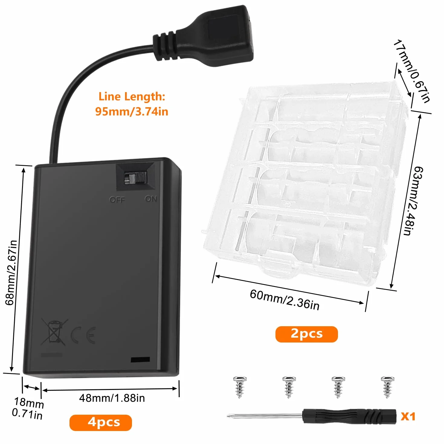 KUOQIY 3 Uchwyt Baterii AA z Gniazdem Żeńskim USB 4.5V Obudowa z Włącznikiem i Pokrywą Zestaw 4 Sztuk