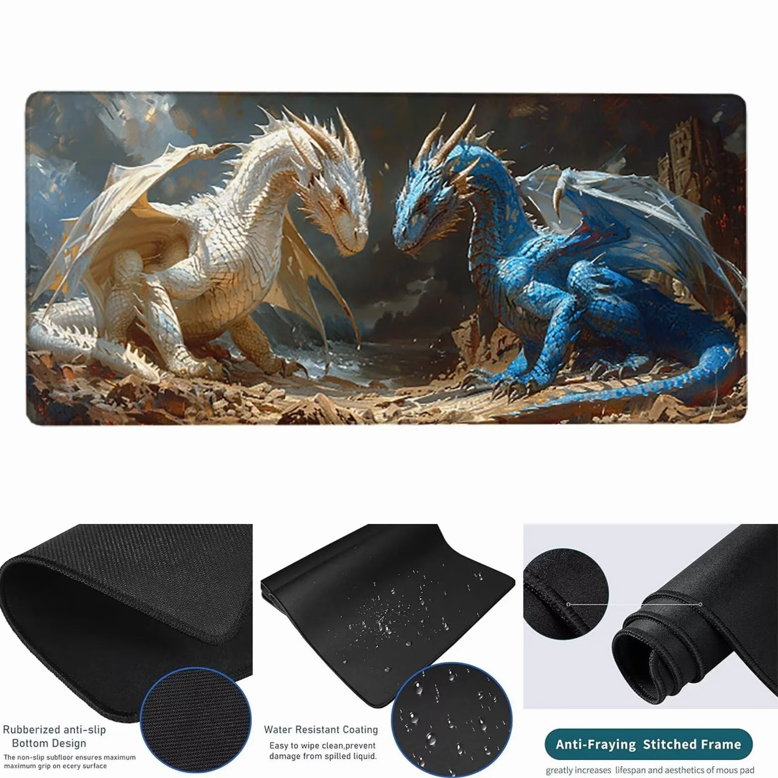 Podkładka pod mysz do gier szara rozszerzona podkładka pod mysz XXL 1600 x 800 x 3 mm, podkładka pod mysz Dragon ze zszytymi krawędziami, zwiększona precyzja i szybkość Gaming podkładka pod mysz do