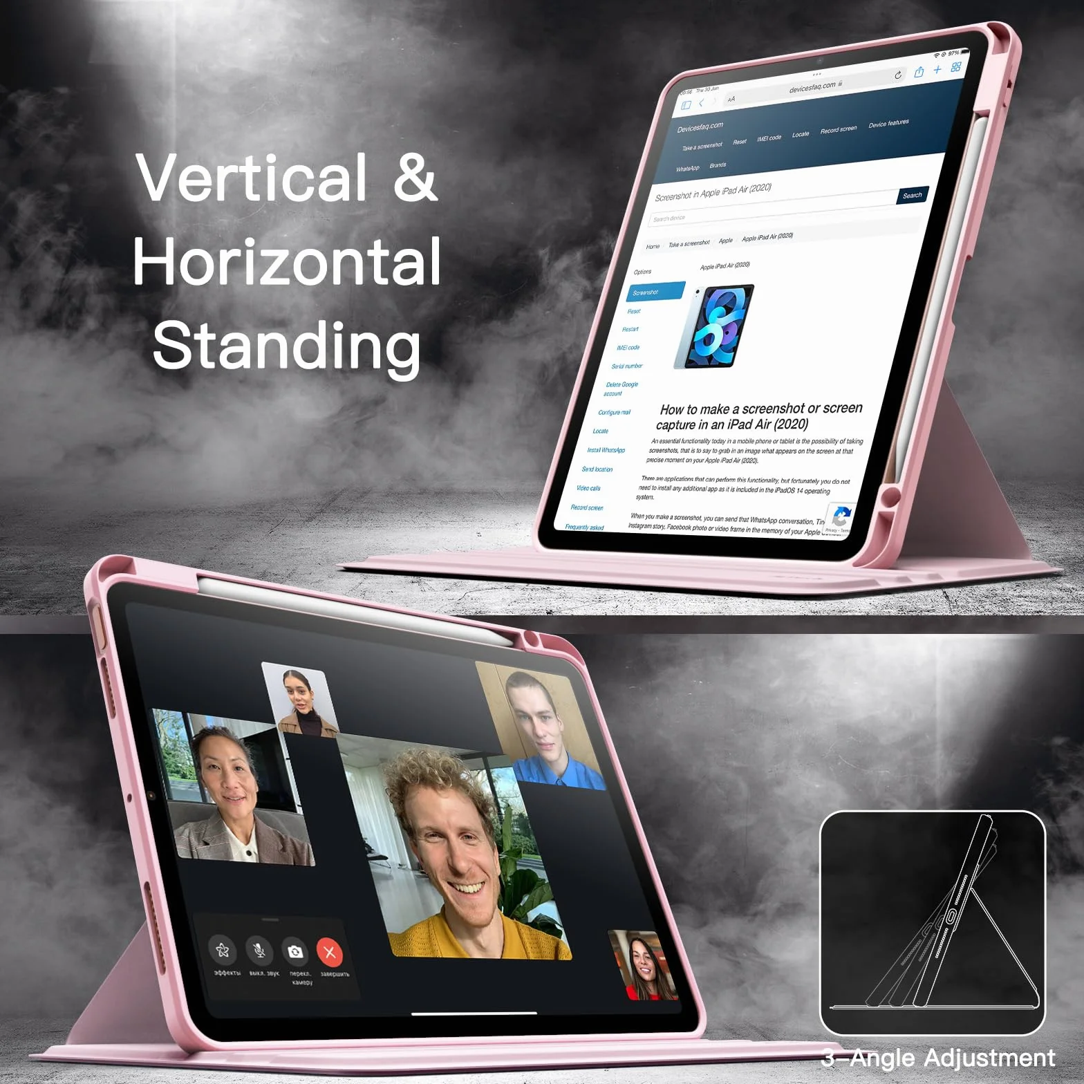 JETech Obrotowe Etui dla iPad Air 11 Cala M4/M3/M2 (2026/2025/2024) z Uchwytem na Pencil, Stojak 360 Stopni, Różowy