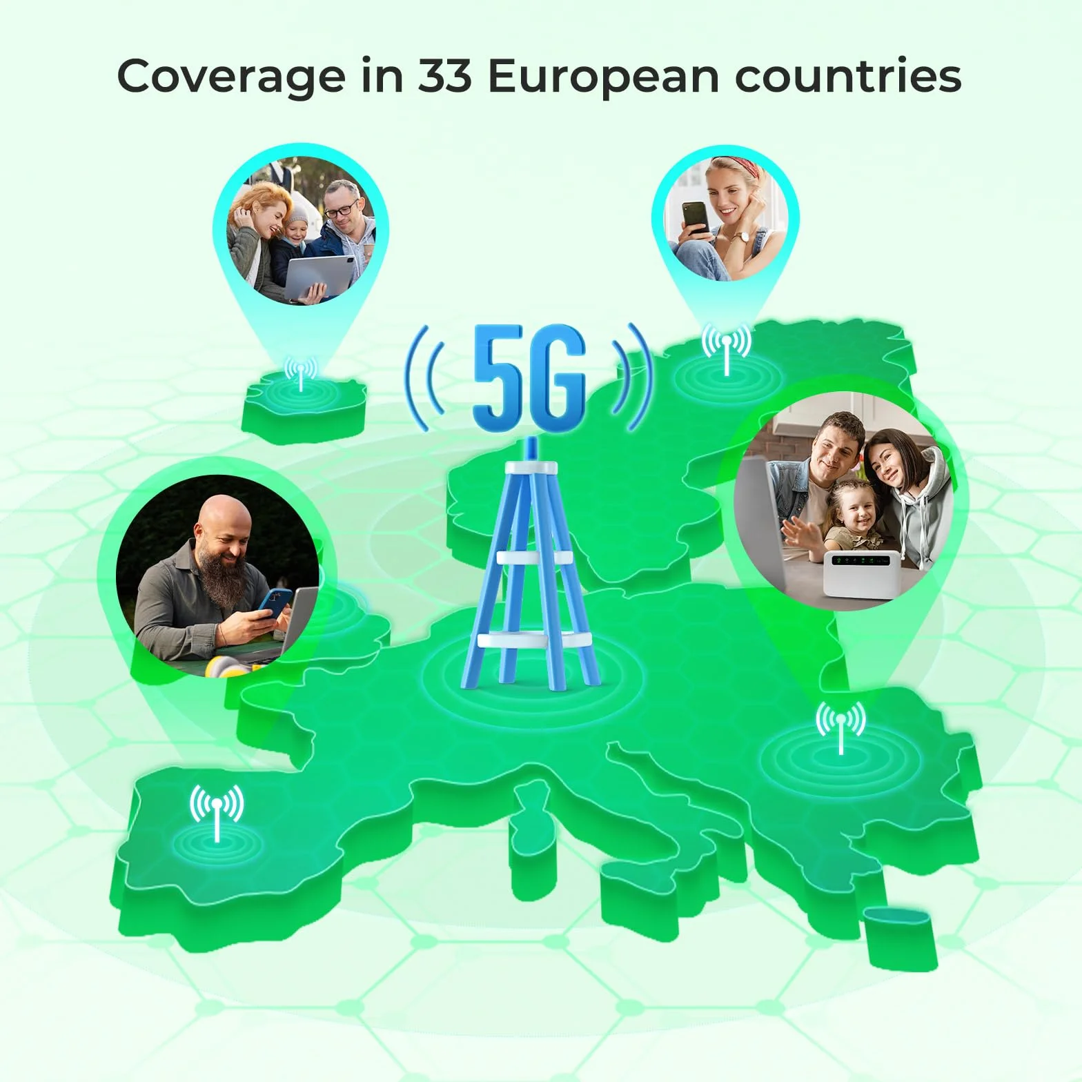 EIOTCLUB Karta SIM 5G/4G LTE, 15 GB do 33 krajów Europy, 30 dni, bez umowy, idealna do routerów, mobilnych hotspotów, kempingów, podróży vanem i obszarów wolnych od WiFi