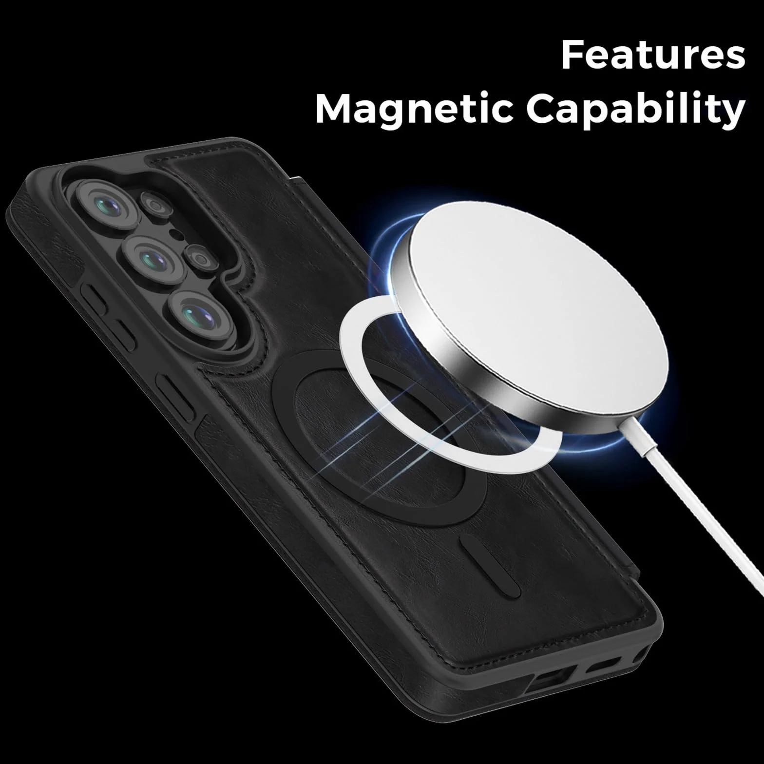 Magnetyczne etui do Samsung Galaxy S26 Ultra/S26 +/S26, smukły biznesowy skórzany pokrowiec z klapką z blokadą RFID na karty, pomarańczowy, S26