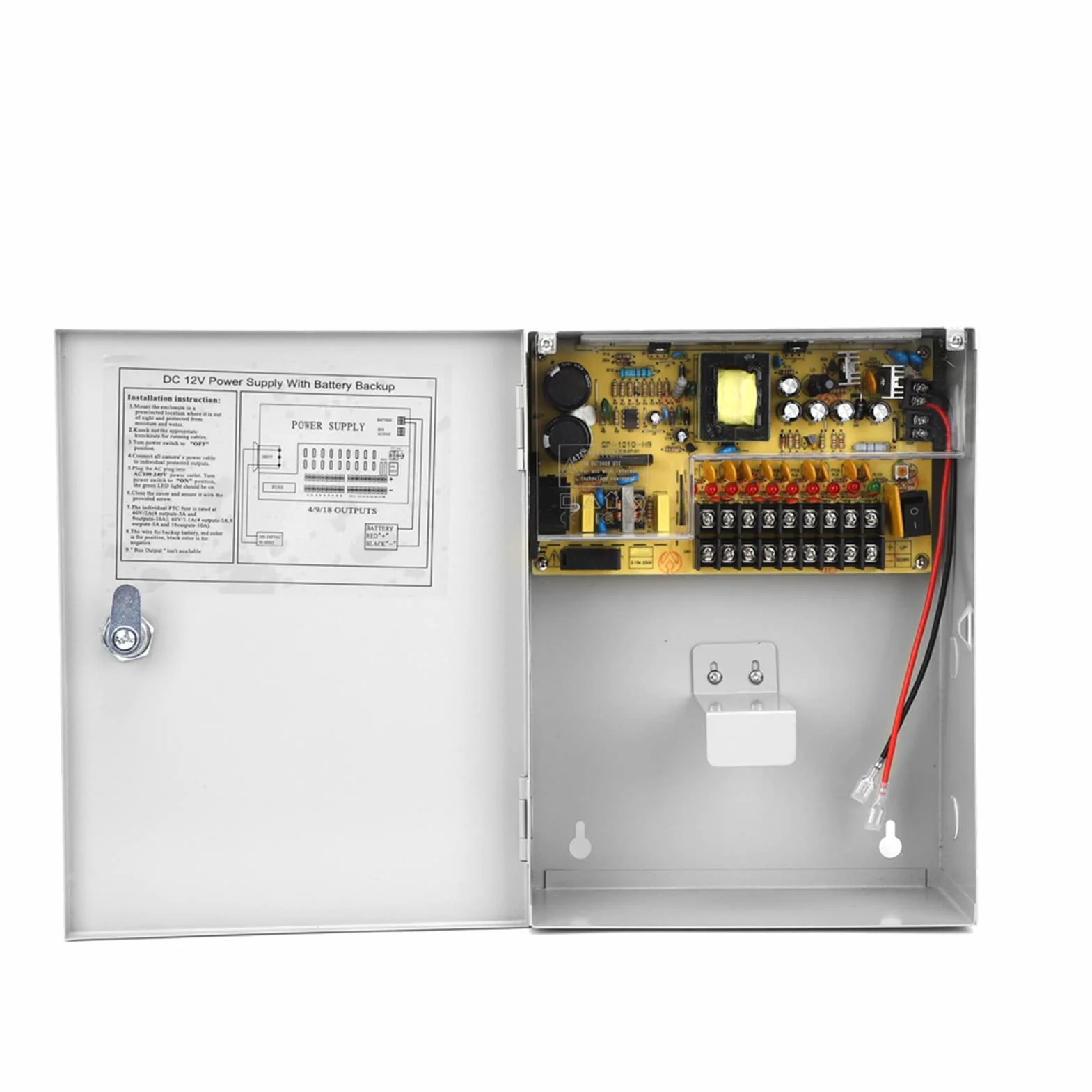 Do systemów kontroli dostępu: Zasilacz kontroli dostępu z montażem pionowym, wyjściem o stałym napięciu 12 V 10 A, funkcją UPS, modulacją szerokości impulsu PWM i możliwością